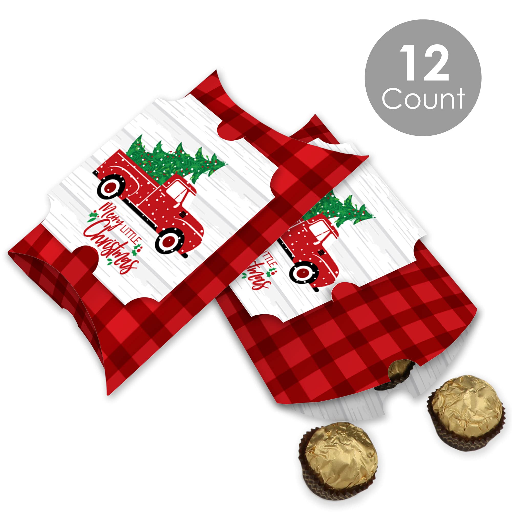 Big Dot Of Happiness Merry Little Christmas Tree - Favor Gift Boxes - Red Truck Christmas Party Large Pillow Boxes - Set Of 12