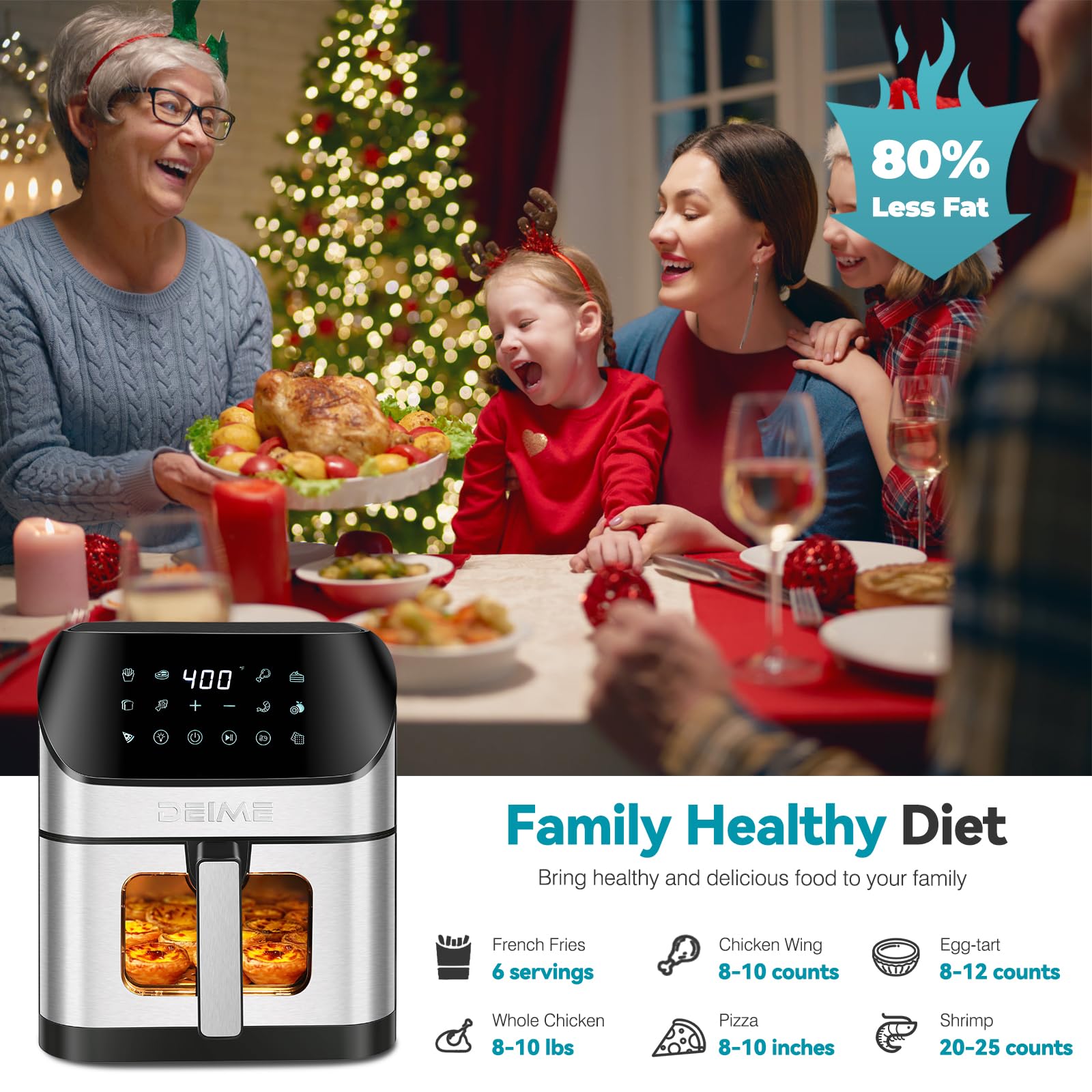 Air Fryer 6.2 QT Oilless 1500W Large Capacity Oven Air Fryers Healthy Cooker with 10 Preset  Visual Cooking Window  Non-Stick Basket  Included Recipe