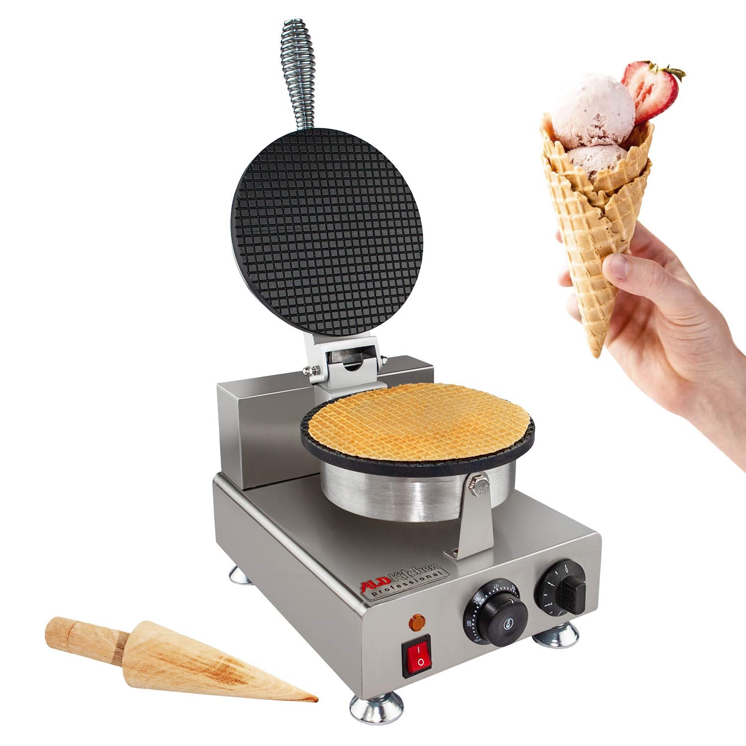 Aldkitchen Waffle Cone Maker | Nonstick Coating (1-Head)