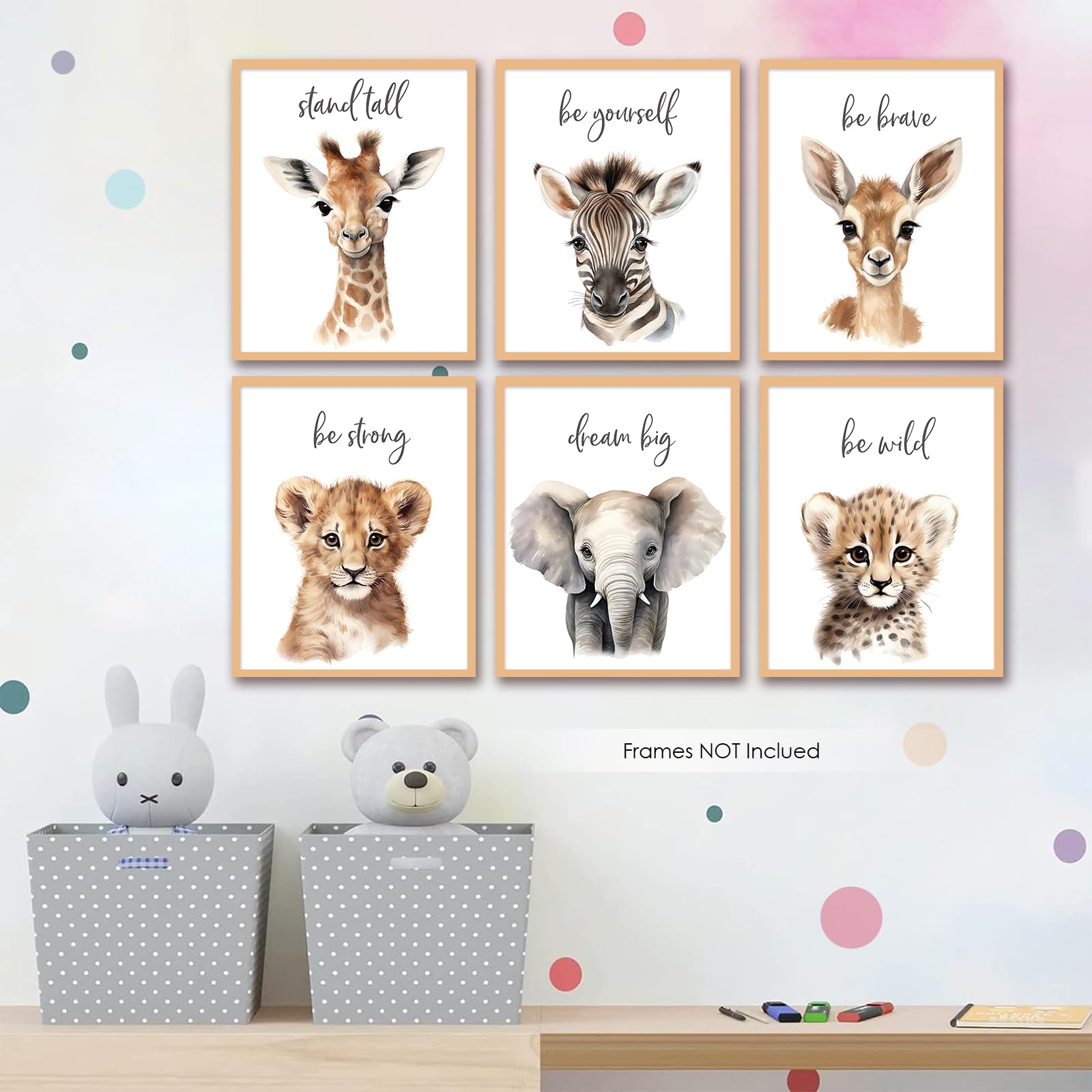 6 Pcs Cartoon Animals Wall Art Nursery Decor Cute Giraffe Leopard Zebra Deer Elephant Inspirational Wall Decor Unframed Posters