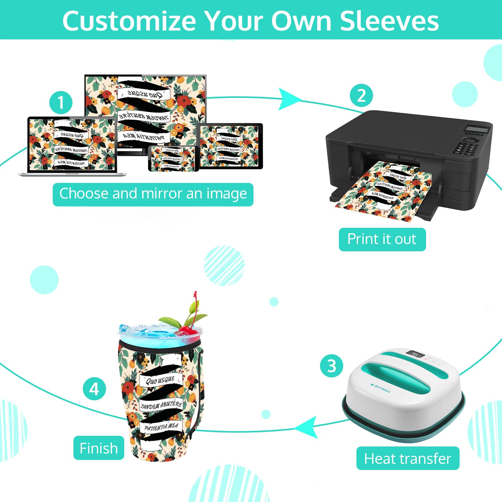 Offnova 9 Pack Sublimation Blank Coffee Sleeve, Reusable 3-Size Neoprene Sleeves With Handle, 16-32Oz Cover For Starbucks Coffee