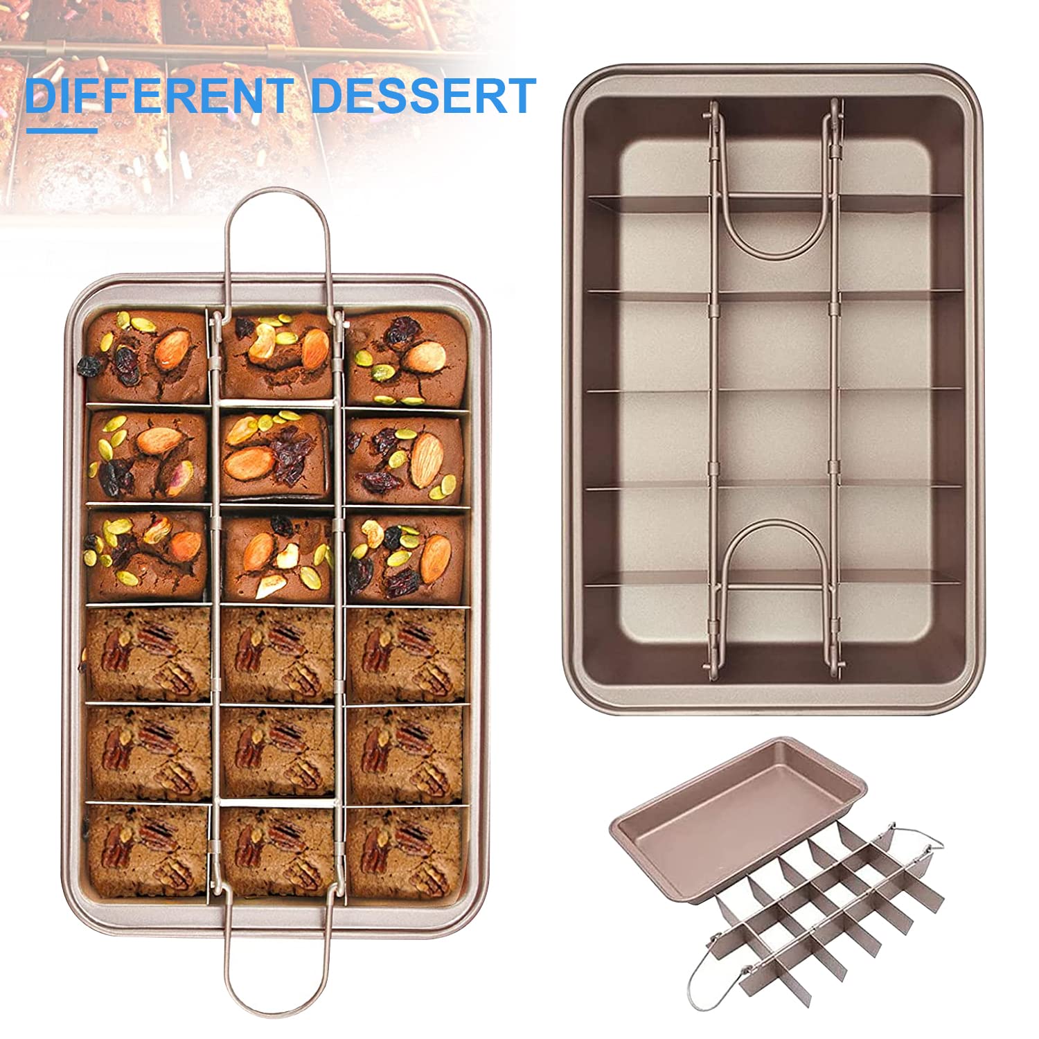 Non Stick Brownie Baking Pan With Dividers, 18 Pre-Slice Non-Stick Carbon Steel Rectangle Baking Pan Set For Oven Baking Bread,