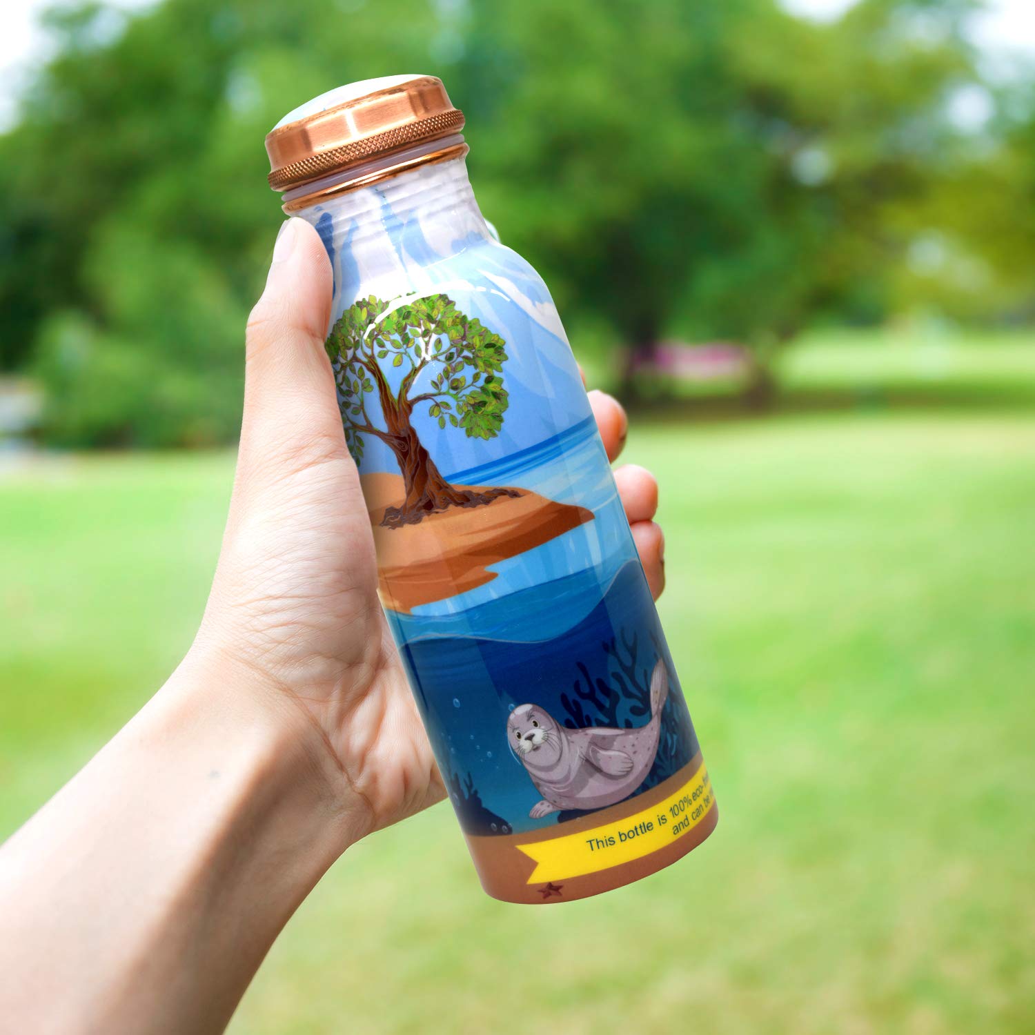 Ecobottles - 100% Pure Copper Water Bottles | Easy-To-Use And Carry, Fancy Prints | Non-Insulated Bottles With Health Benefits A