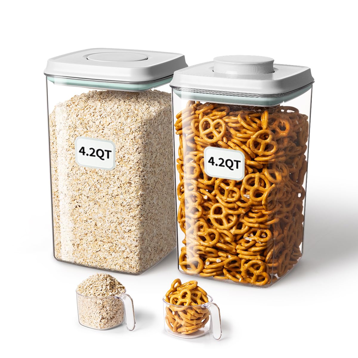 Ankou Airtight Food Storage Container With Pop Lid & 130Ml Scoop, 4L/4.2Qt *2 Bpa-Free Pet Cereal, Rice, Flour, Pasta & Snack Co