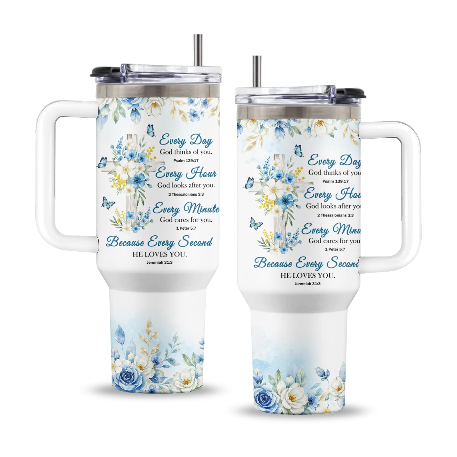 Uibunoo Christ 40oz Tumbler, with Handle & Straw, Stainless Steel Cup