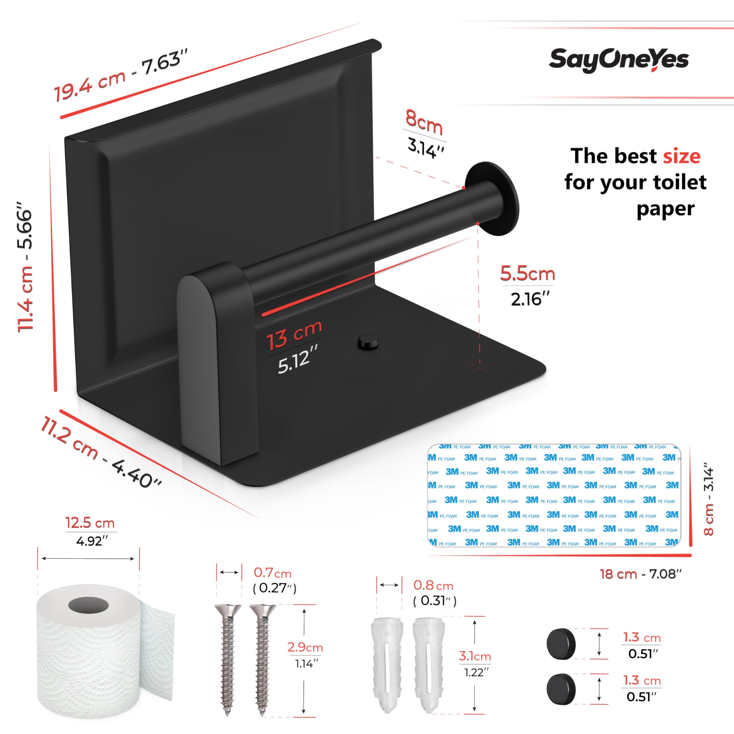 Sayoneyes Matte Black Bathroom Toilet Paper Holder With Shelf - Sus304 Stainless Steel Toilet Tissue Roll Holder Wall Mounted -