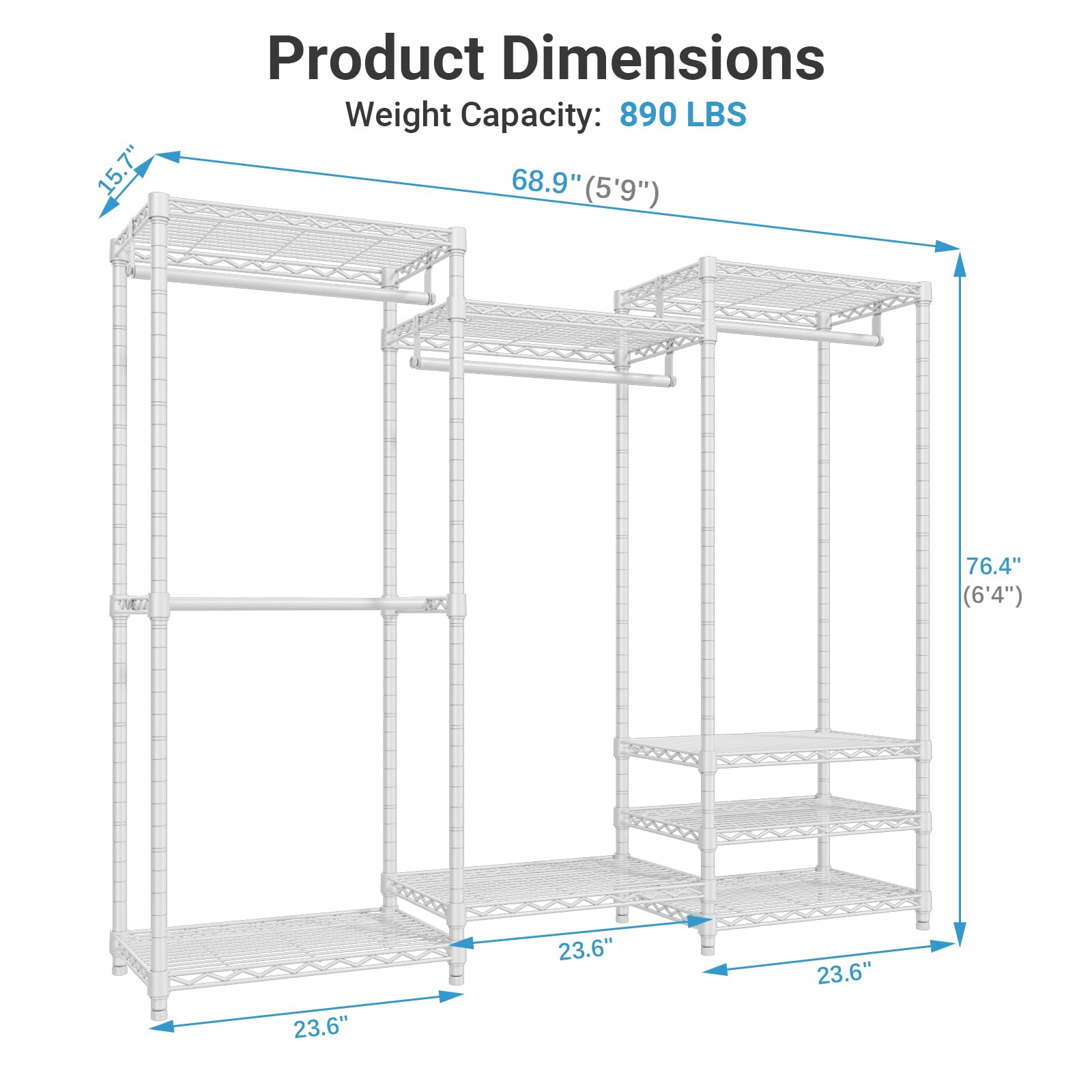 VIPEK V5 Portable Closet Wardrobe Heavy Duty Clothes Rack Freestanding Metal Clothing Rack  White