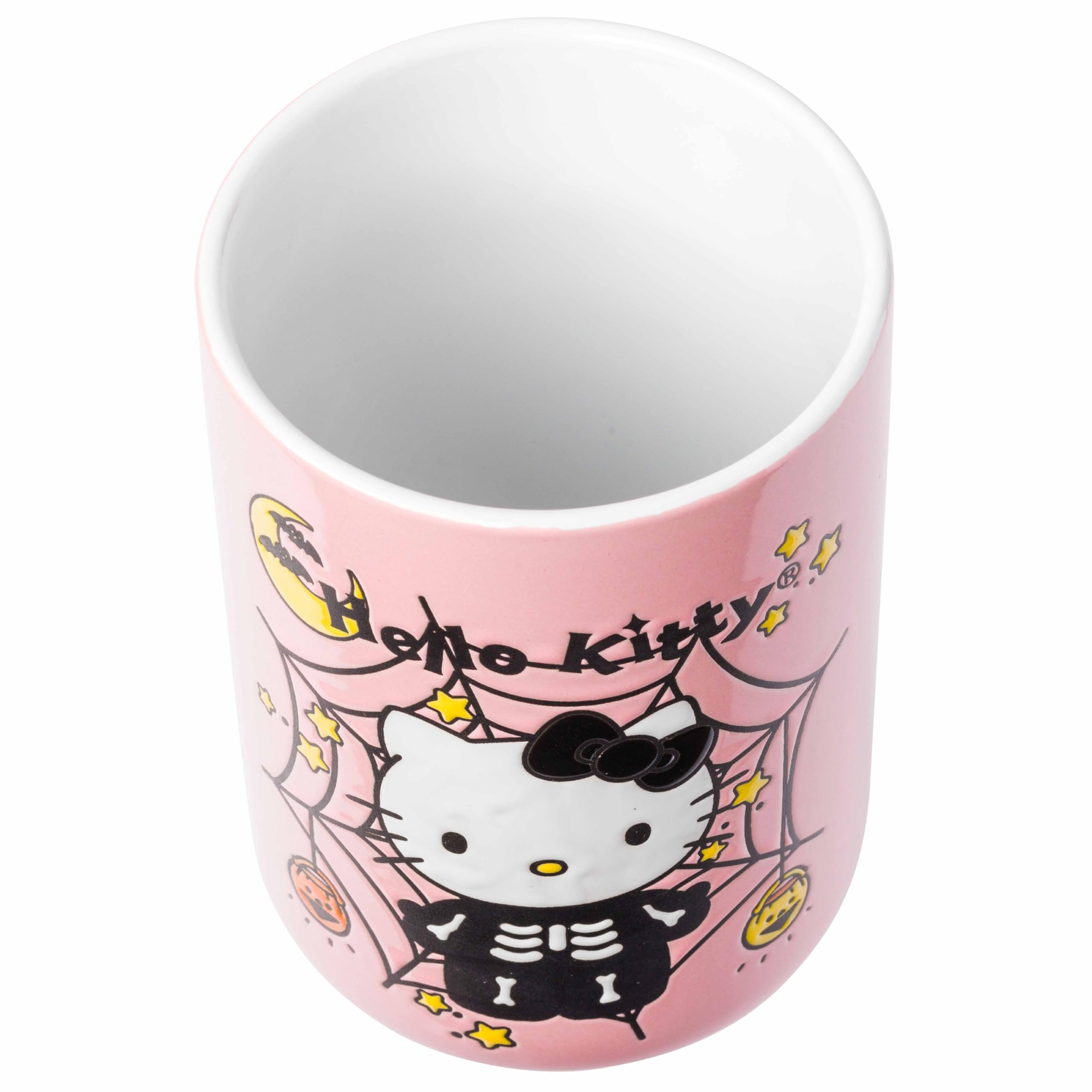 Silver Buffalo Sanrio Hello Kitty Halloween Spooky Skeleton Web Ceramic Cookie Snack Candy Jar With Airtight Bamboo Lid, Lavende