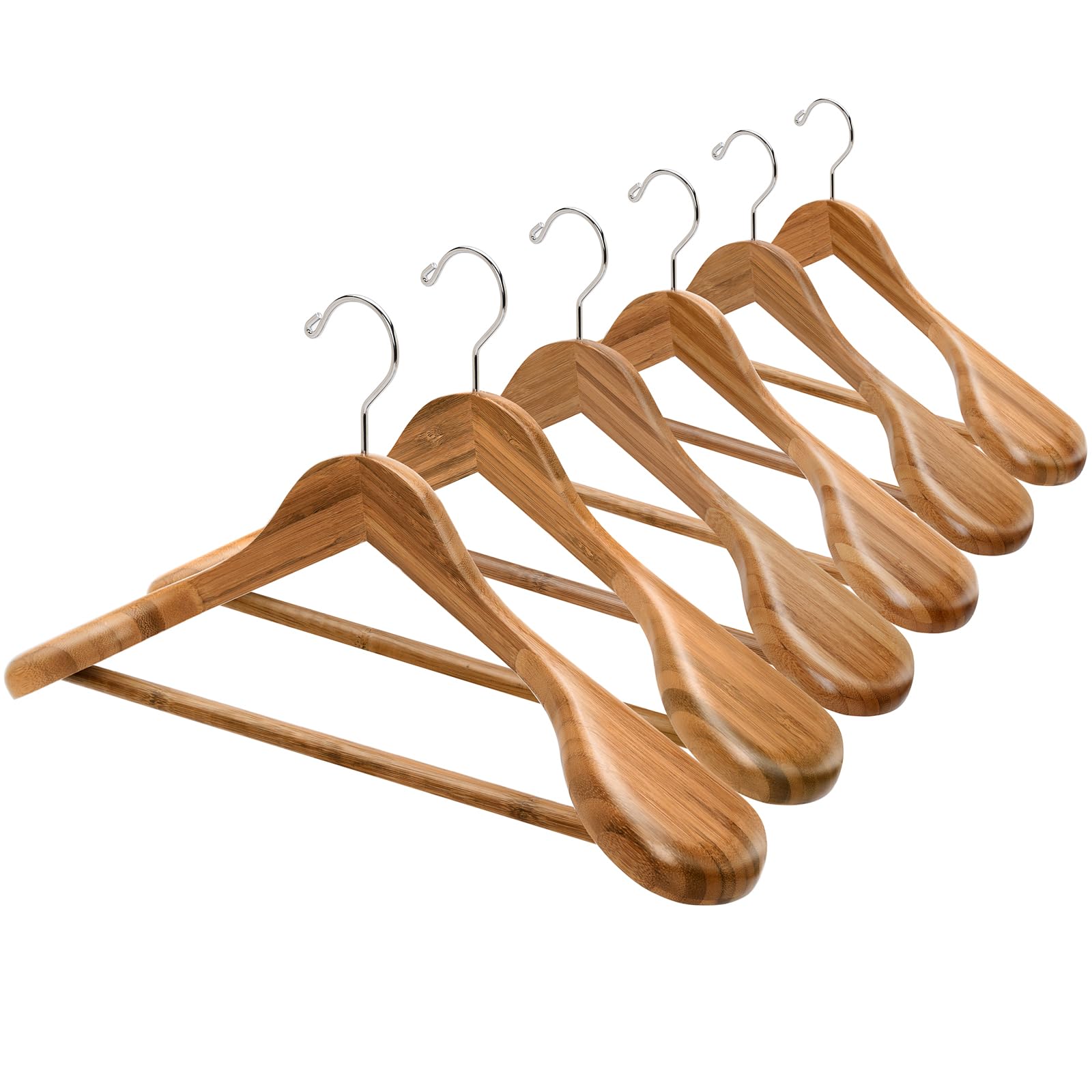 Amber Home 6 Pack Walnut Wide Shoulder Wooden Suit Coat Hangers with Non Slip Pants Bar  Solid Wood Jacket Clothes Hangers Smooth Finish for Sweater  Pants  Heavy Clothes (Walnut  6 Pack)