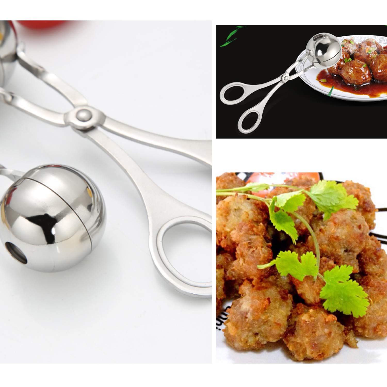 Leefone 2 Pcs Stainless Steel Meat Baller Tongs, Meatball Scoop Maker For Meatball, Cake, Ice Cream, Melon Fruits, Kitchen Tool,