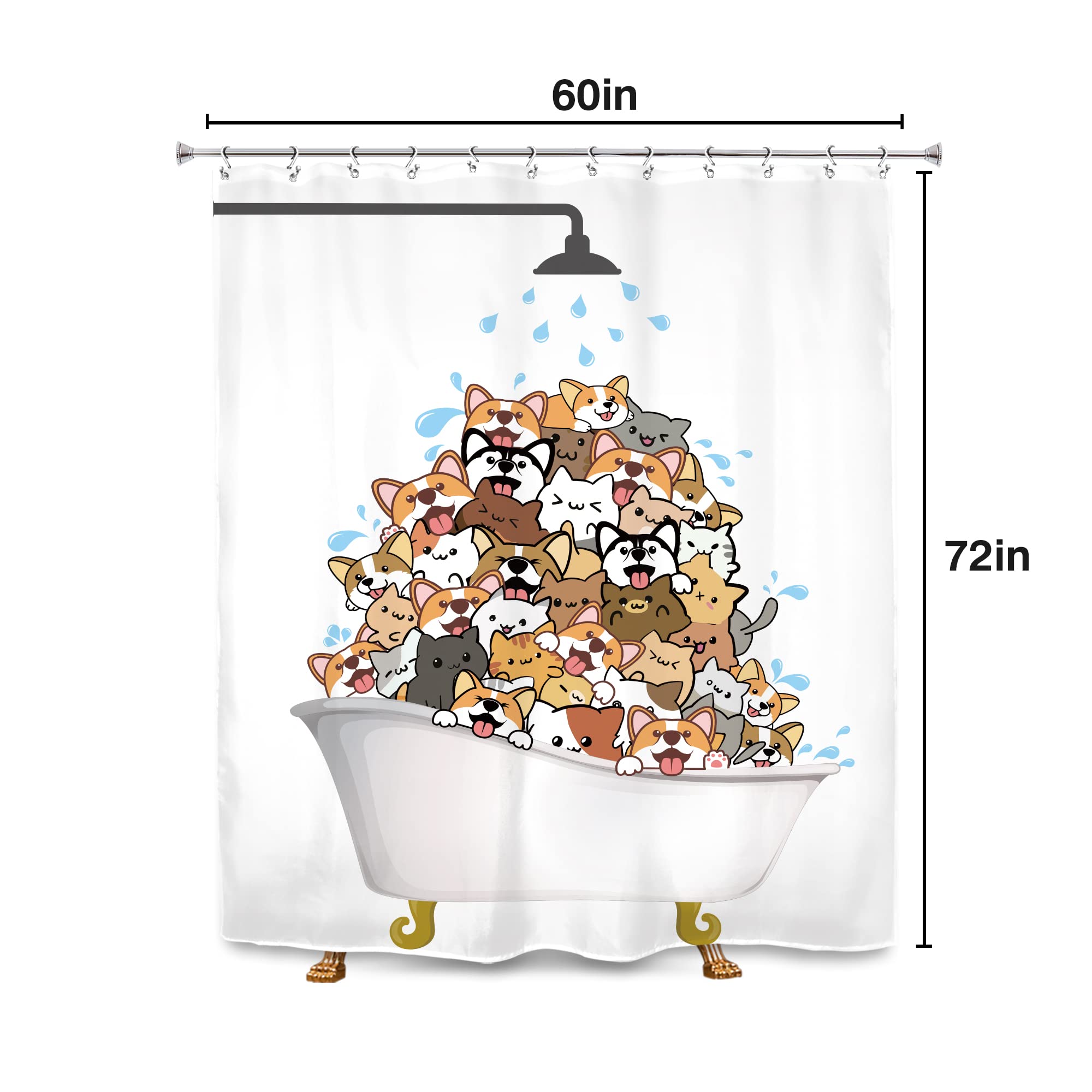 SVBright Cats Shower Curtain, Waterproof Polyester, 60"x72", Corgi Dog Design, Funny Kawaii, Includes 12 Hooks, Model SVB-SJ15-NNugf