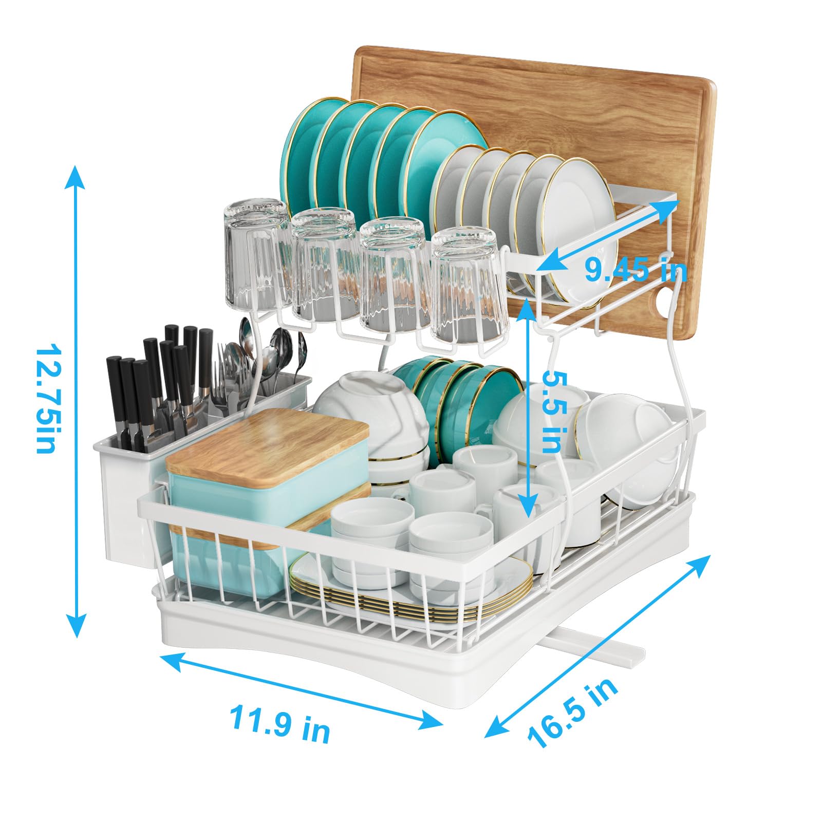 7 Code Large Dish Drying Rack, 2-Tier Dish Racks For Kitchen Counter, Detachable Large Capacity Dish Drainer Organizer With Uten