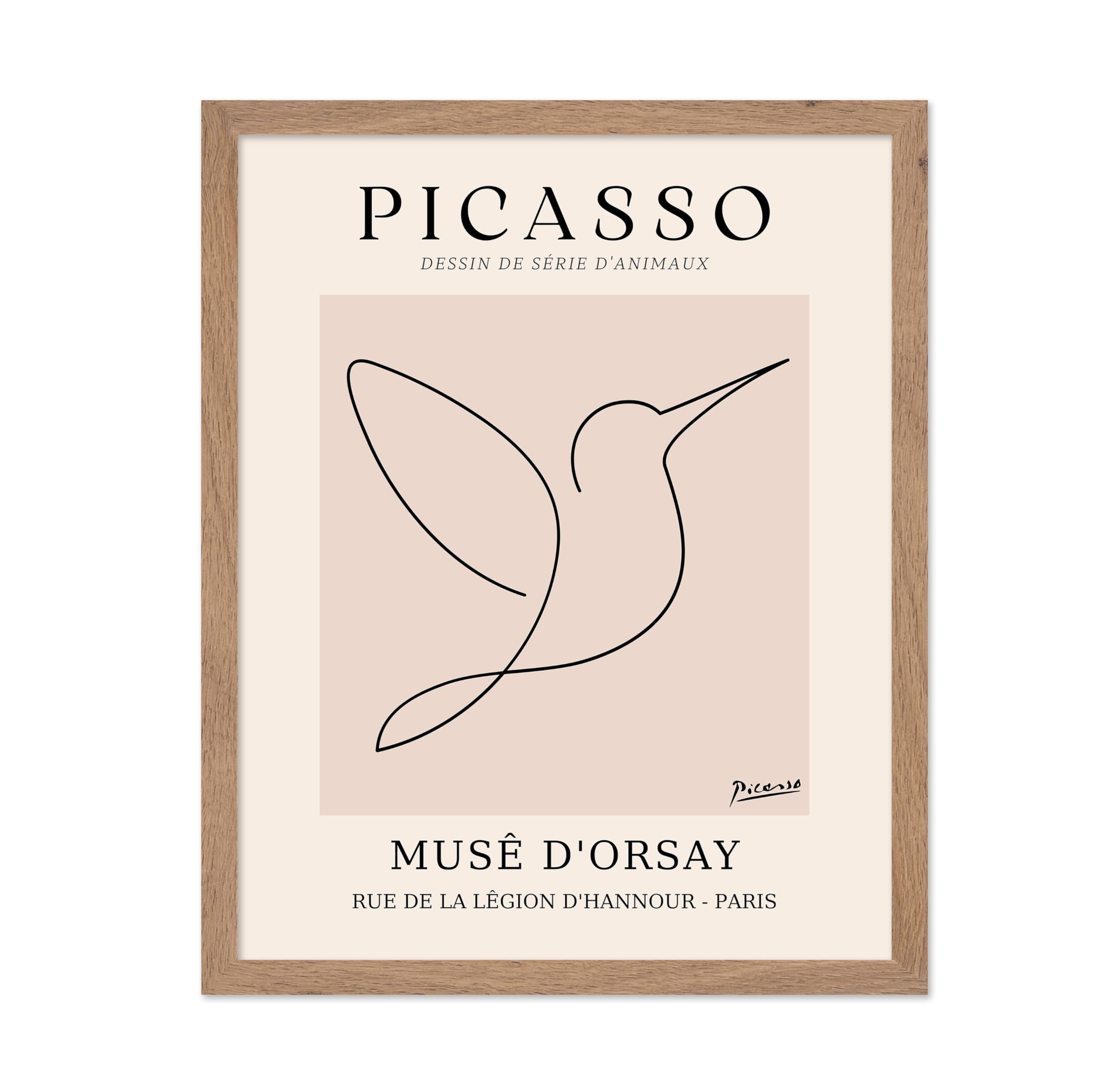 Poster Master Vintage Picasso Poster - Retro One Line Hummingbird Drawing Print - Bird Line Art - Minimal Gift for Him, Her, Ani