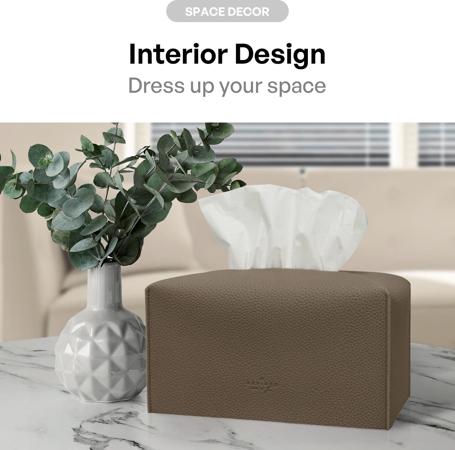 Carrotez Tissue Box Cover, [Refined] Modern Pu Leather Rectangular Tissue Box Holder - Decorative Holder/Organizer For Bathroom