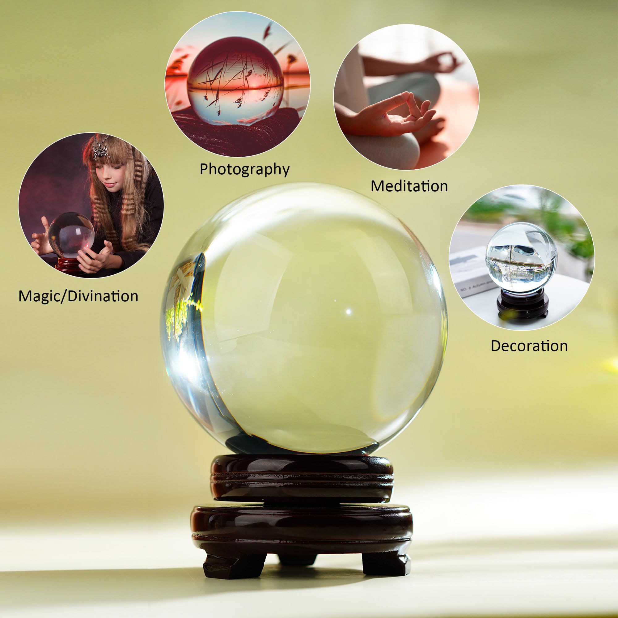 150mm/6inch Clear Crystal Ball with Wooden Stand Fortune Teller Mystical Quartz Ball Photography Props FengShui Divination Spher