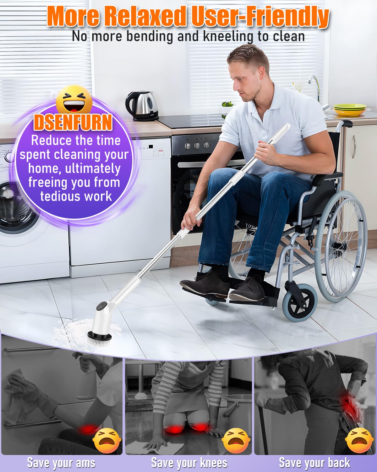 Electric Spin Scrubber, Upgraded Bathroom Cleaning Brush Ipx7 Waterproof With 2 Speeds(Up To 450 Rpm), 3 Replaceable Brush Heads