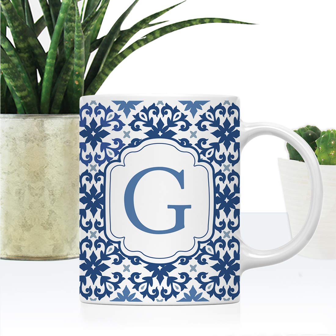 Andaz Press 11oz. Ceramic Coffee Tea Mug Gift, Moroccan Monogram Initial Letter G, 1-Pack, for Her, Birthday Christmas Ideas, Mo
