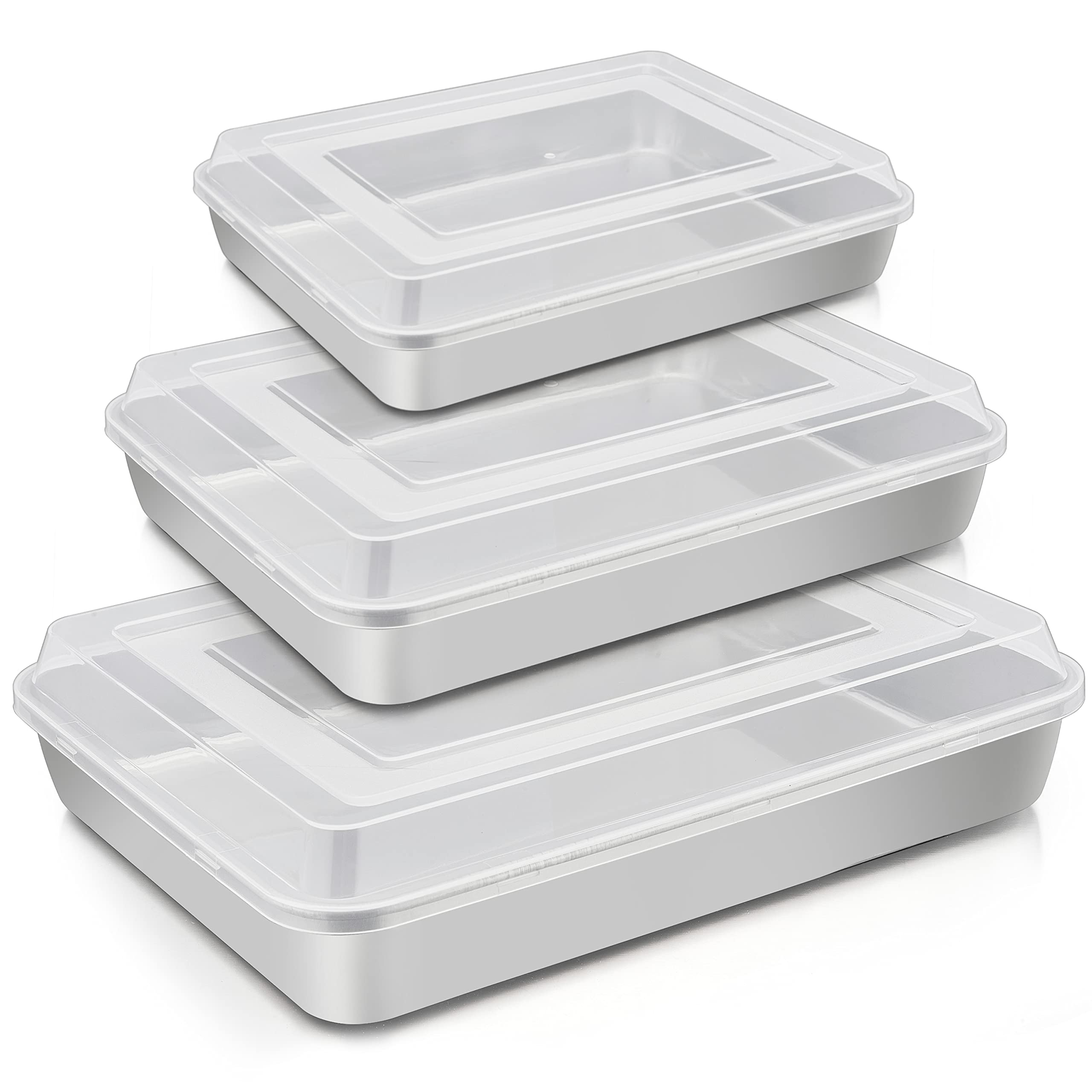 Teamfar Lasagna Pan(3 Pan & 3 Lids), 12?    & 10    & 9?    Cake Pan With Lids, Rectangular Baking Pan Stainless Steel Bakeware