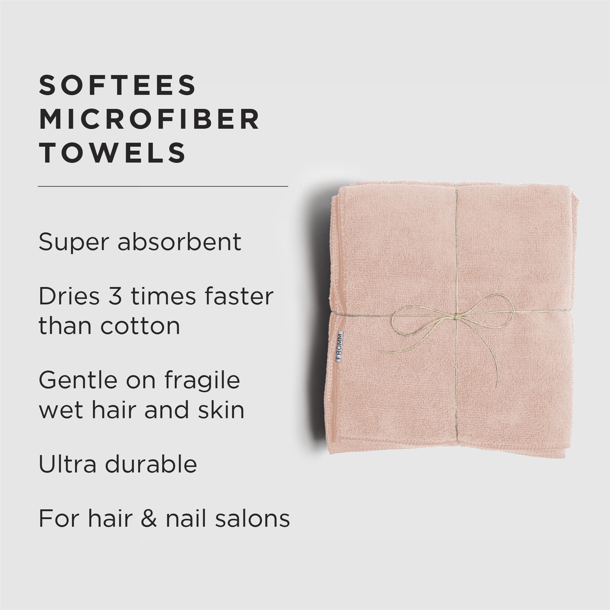 Fromm Softees Microfiber Salon Hair Towels for Hairstylists, Barbers, Spa, Gym in Light Pink, 16'' by 29'', 10 count Perfect Hai