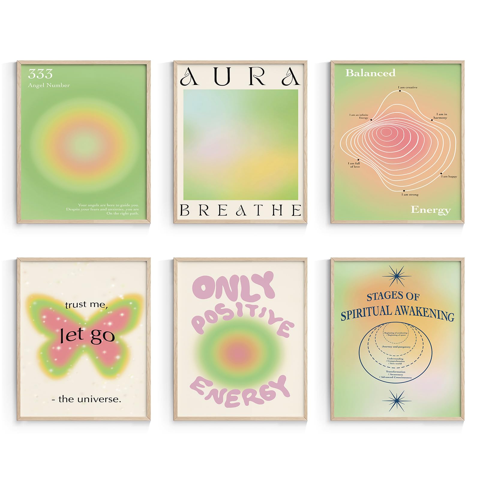 Habseligkeit Green Cute Room Decor, Gradient Wall Posters, Buttefly Wall Art Prints, Aura Posters For Grils Aesthetic Bedroom 8X