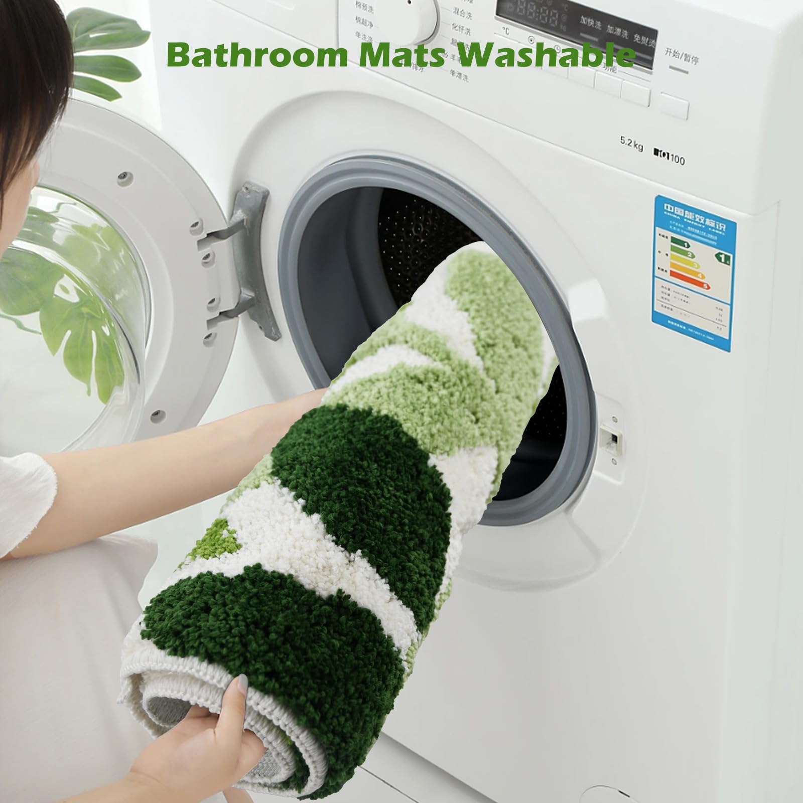 Baahrnom Tufted Toilet Rug 24'' X 20'' Green Toilet Rugs U Shaped Machine Washable Cute Leaves Toilet Bath Mat Soft Non Slip