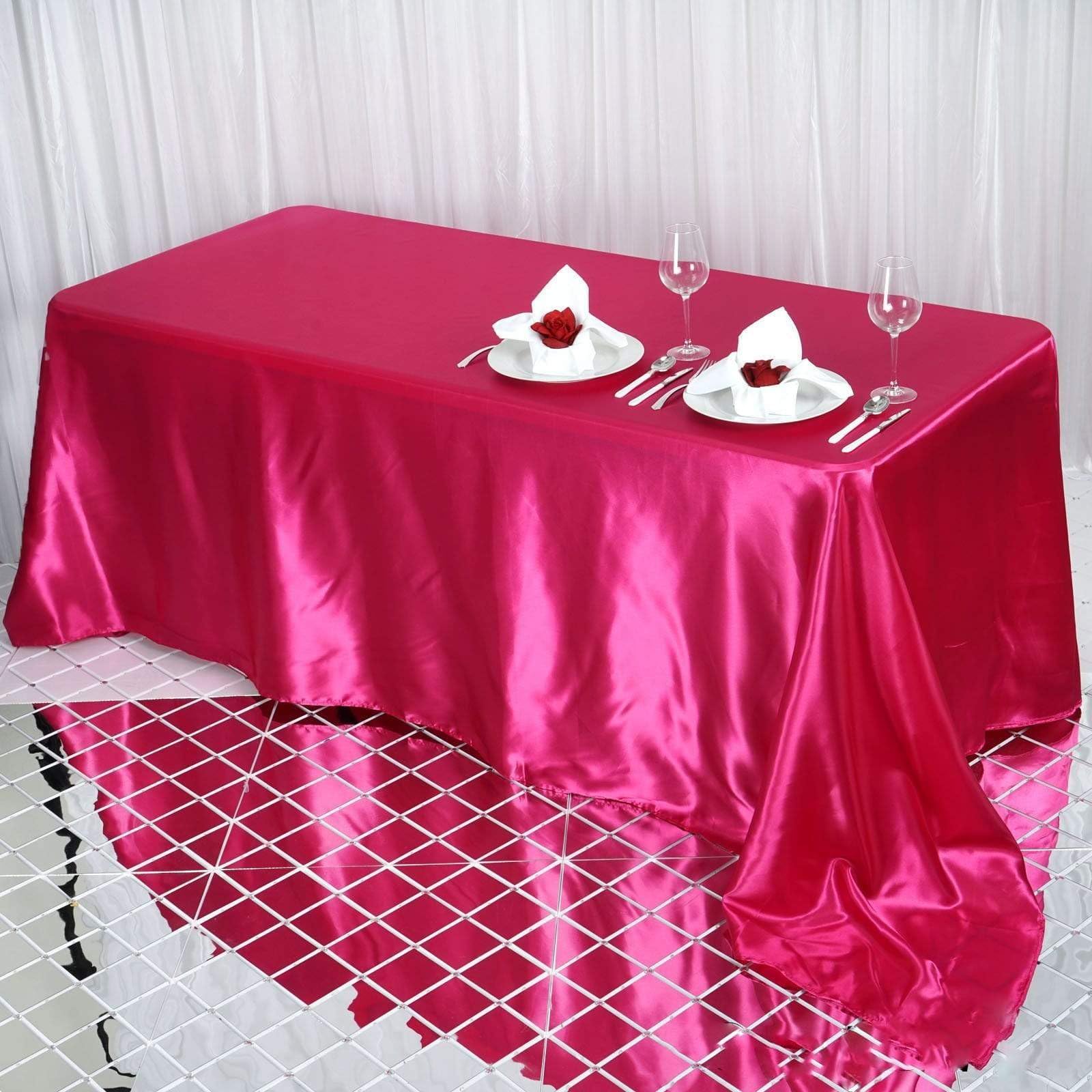 Balsacircle 90X132 Inch Fuchsia Satin Rectangle Tablecloth Table Cover Linens For Wedding Table Cloth Party Reception Events Kit