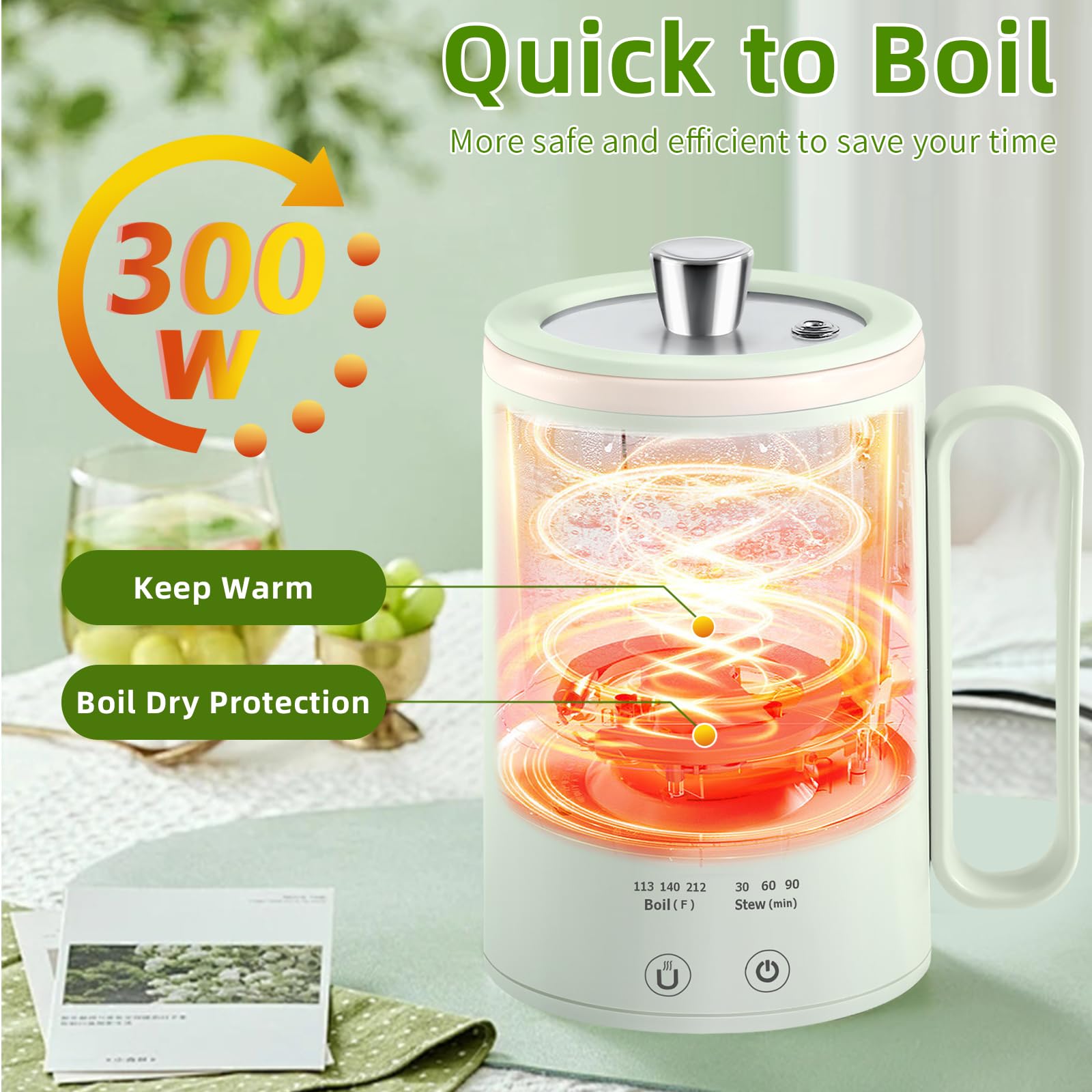 Janhesty Small Portable Electric Kettle: 400Ml Mini Hot Water Boiler Heater, 300W Travel Tea Coffee Kettle, Personal Health Stew
