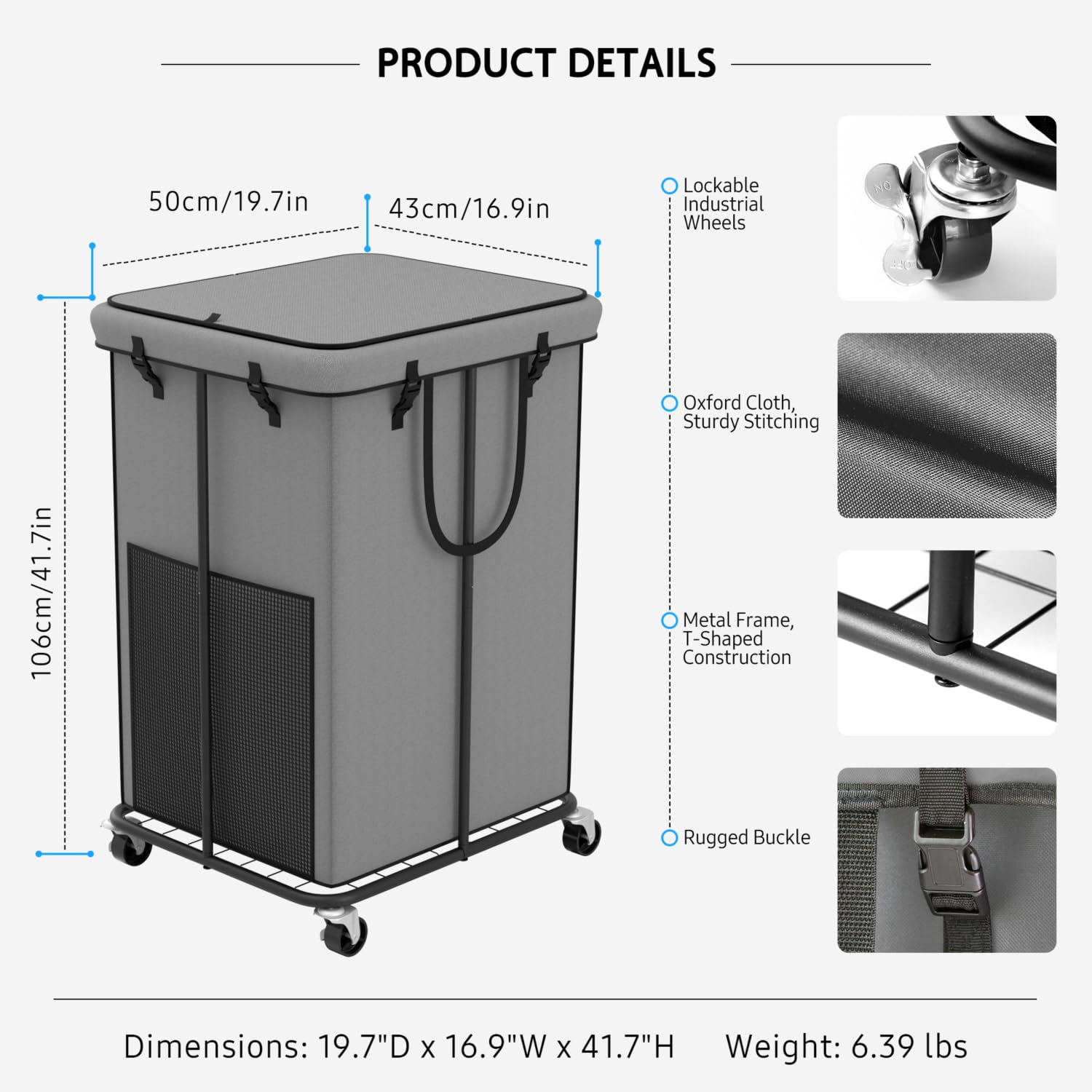 Ykdirect 150L Large Laundry Hampers With Lid, Oxford Fabric Laundry Hampers, Metal Frame And Removable Bag Design With Wheels, S