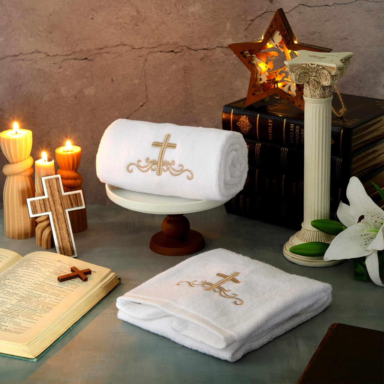 Buryeah 2 Pcs Baby Baptism Towel Baby Baptism Terrycloth Embroidered Hand Towels For Baby Gift