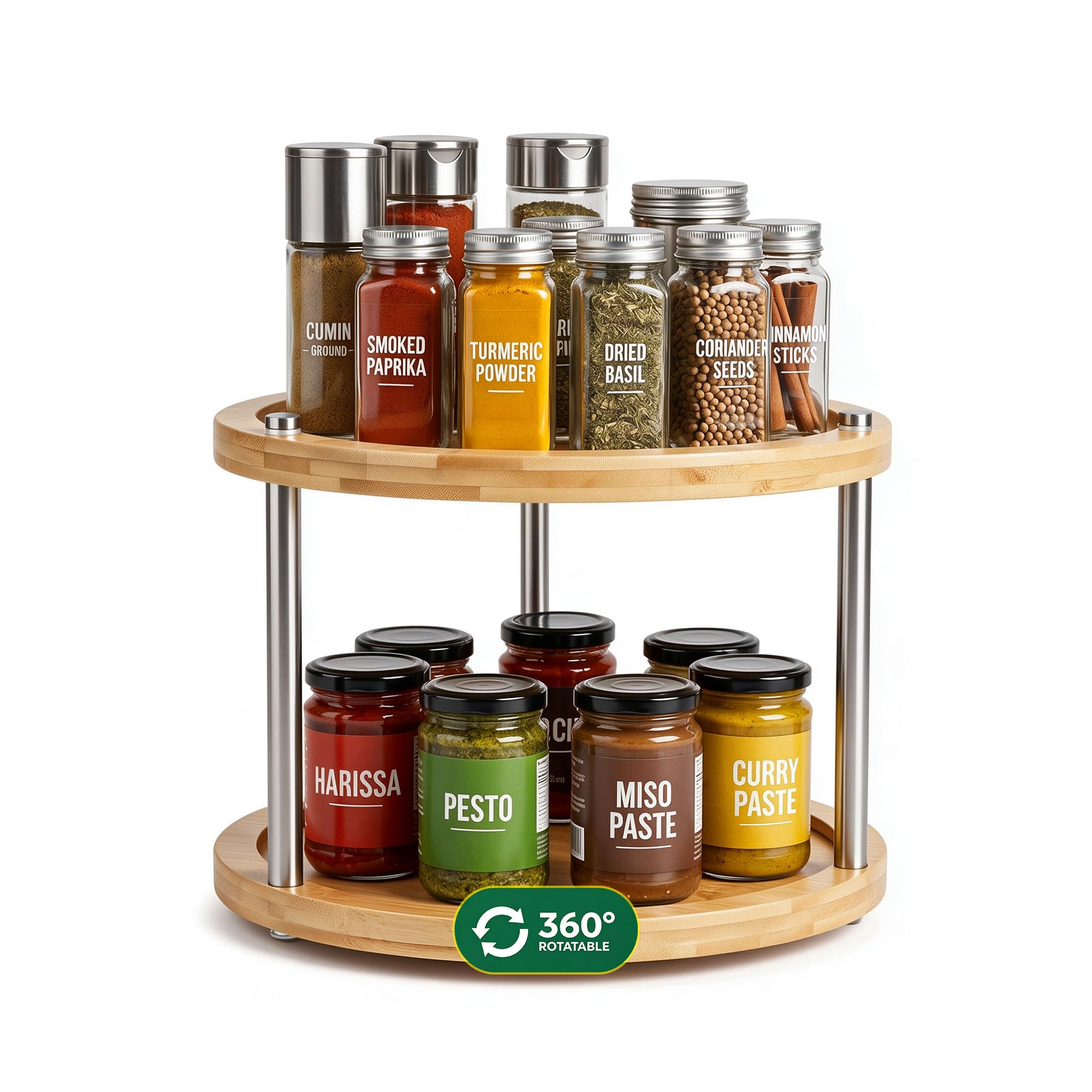 ZOVANO 10 inch 2 Tier Lazy Susan, Rotating Spice Rack Organizer for Cabinet