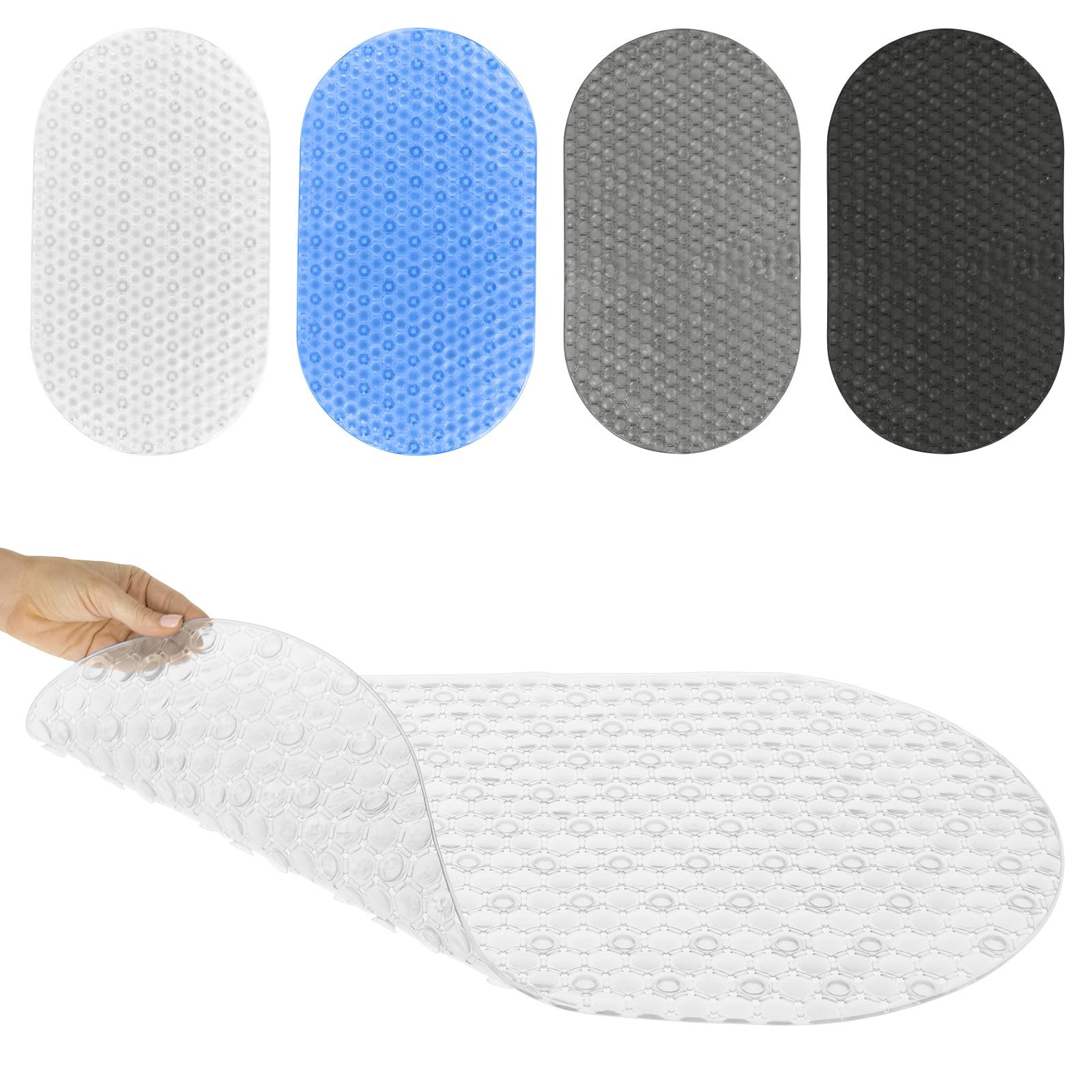 Vive Oval Bathtub Mat - Nonslip Shower Floor Pad - Non-Slip And Non-Skid For Bath Tub With Strong Rubber Suction Cup Grip - For