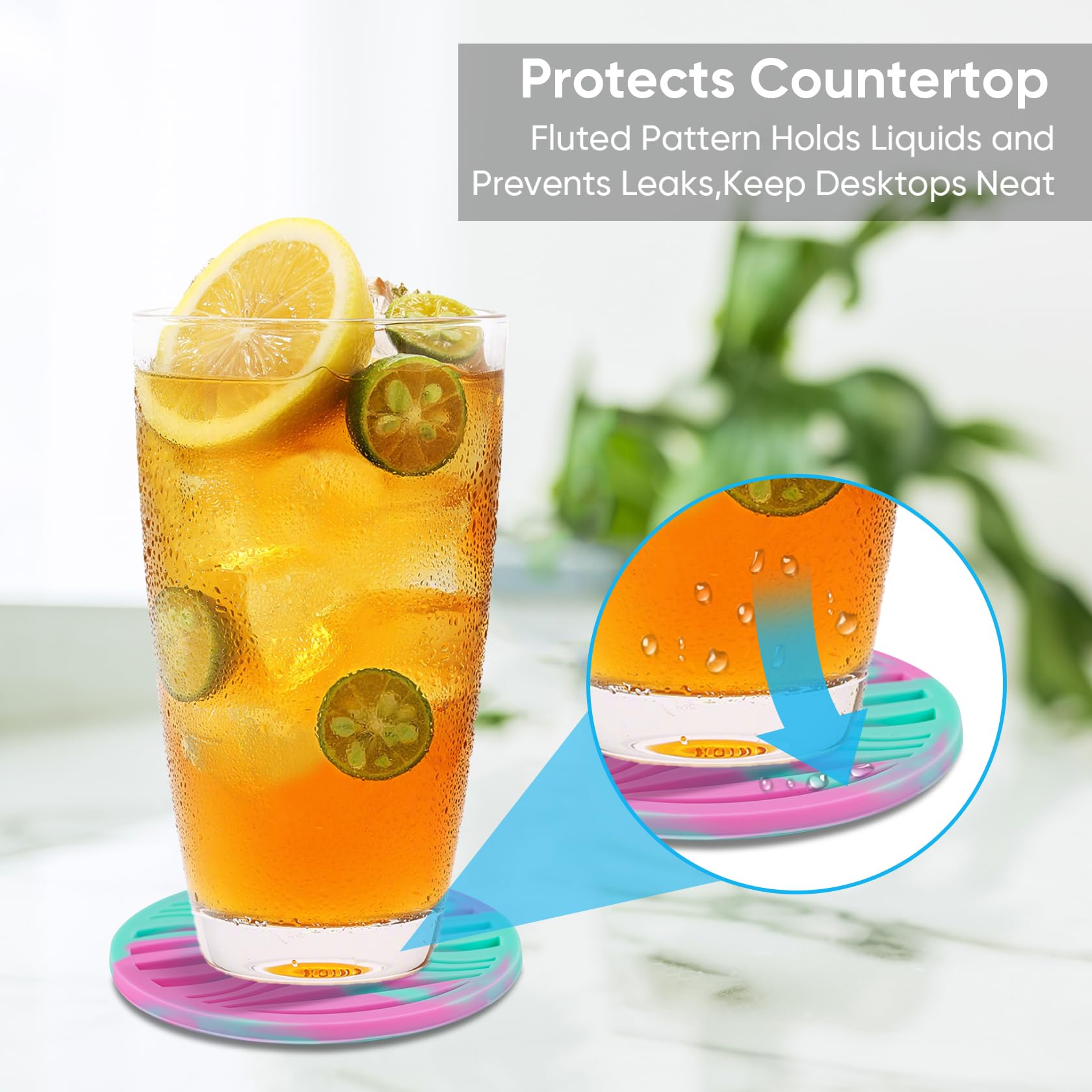 Kehouxre 6 Pack Drink Coasters,Coasters For Drink With Holder,Non-Slip Silicone Coasters,Rubber Coasters Live For Hot Or Cold Dr