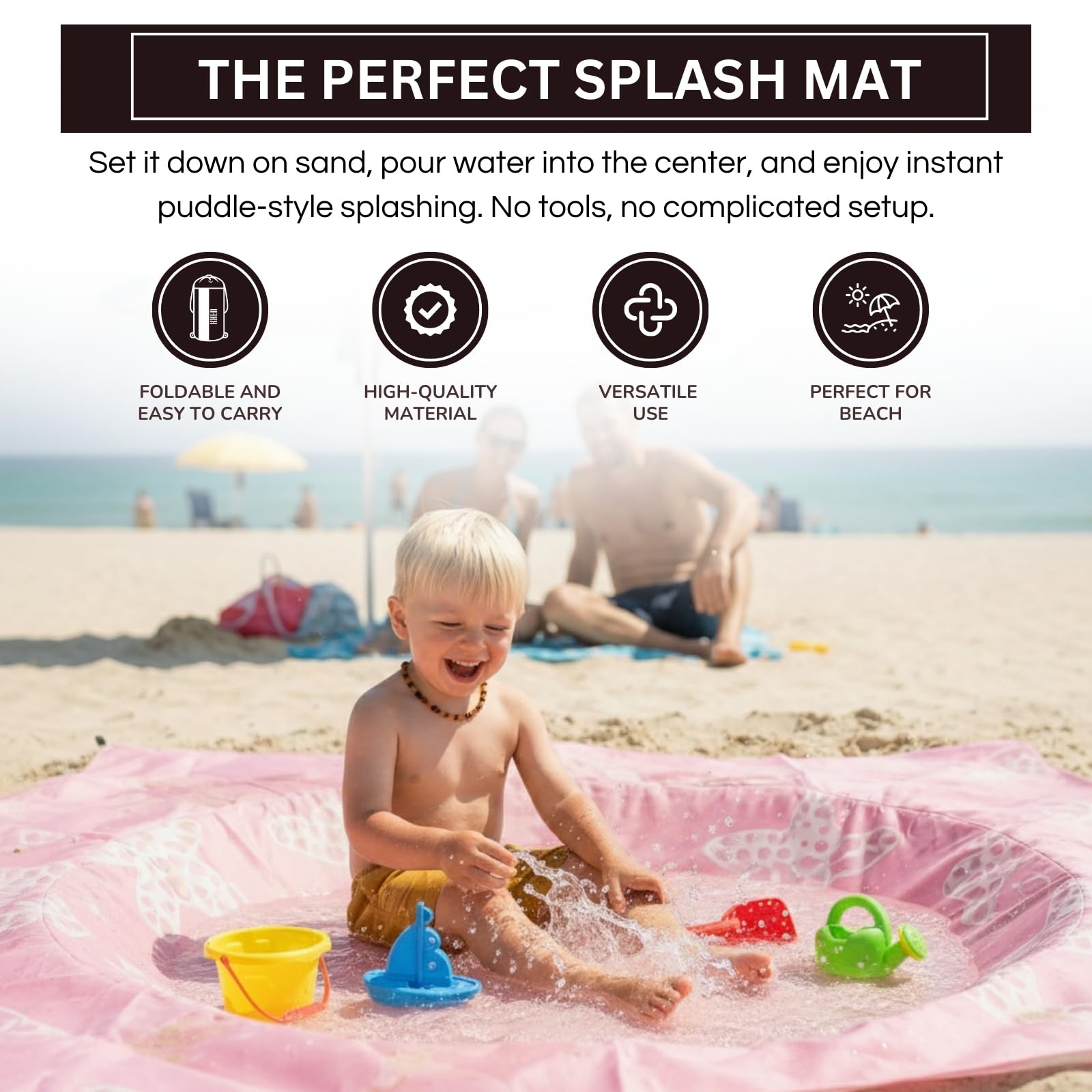 Baby Beach Splash Mat Pink, 1 Piece, 78.74 x in Waterproof Polyester Portable