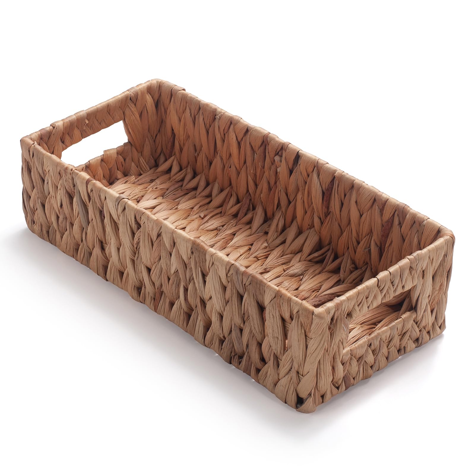 Toilet Paper Basket for Back of Toilet Water Hyacinth Long Narrow Wicker Bathroom Storage Basket with Built-in Handles 14.2 x 6.