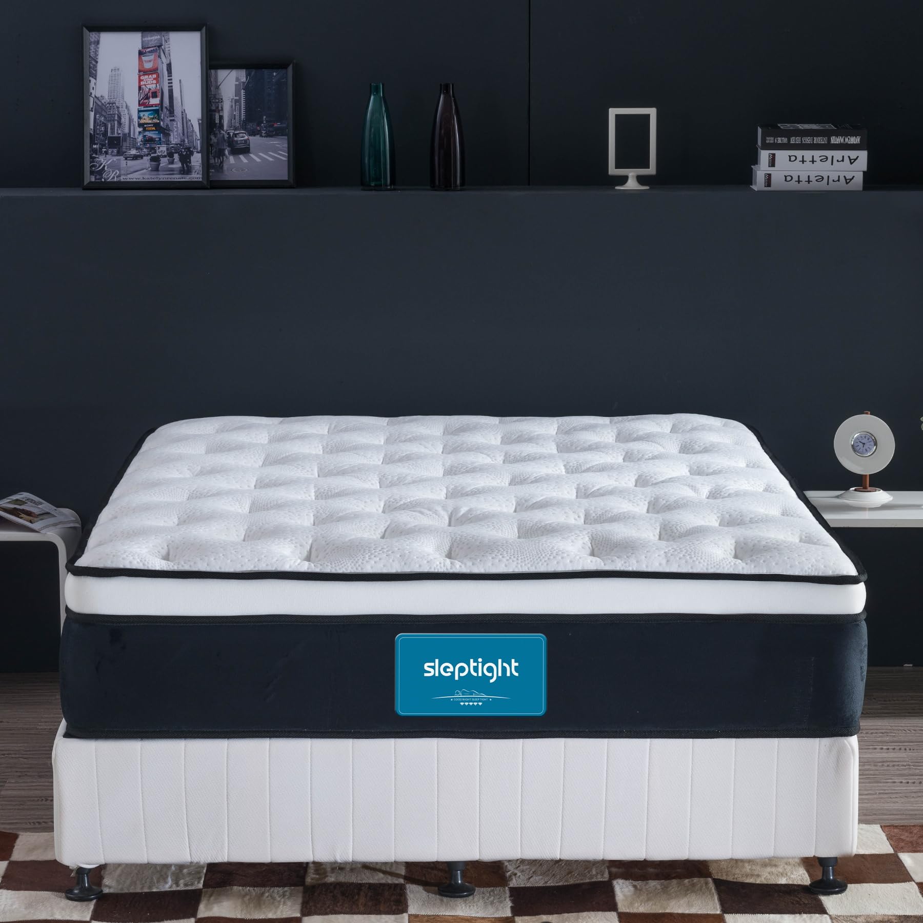 Sleptight Short Queen Mattress, 12 Inches Pillow Top Hybrid Rv Mattress In A Bag, Pocket Spring Mattress For Medium Firm Pressur