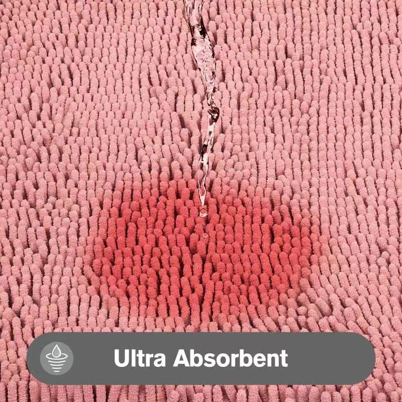 Yeaban Chenille Bathroom Rugs Non-Slip Thick Plush Bath Mat - Absorbent Washable Bath Rugs For Bathroom Shower Sink Carpet (Rose