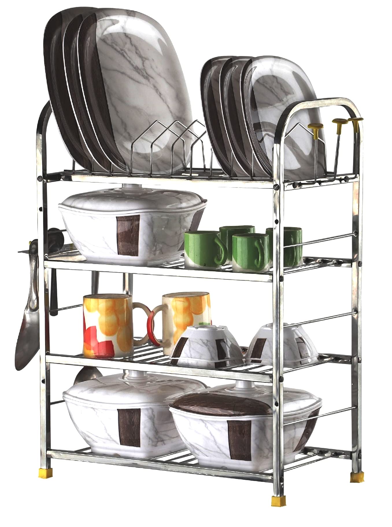 Irontech Stainless Steel Wall Mount Dish Rack/Modular Storage Rack/Utensils Rack With Plate & Cutlery Stand For Kitchen (24X18 I