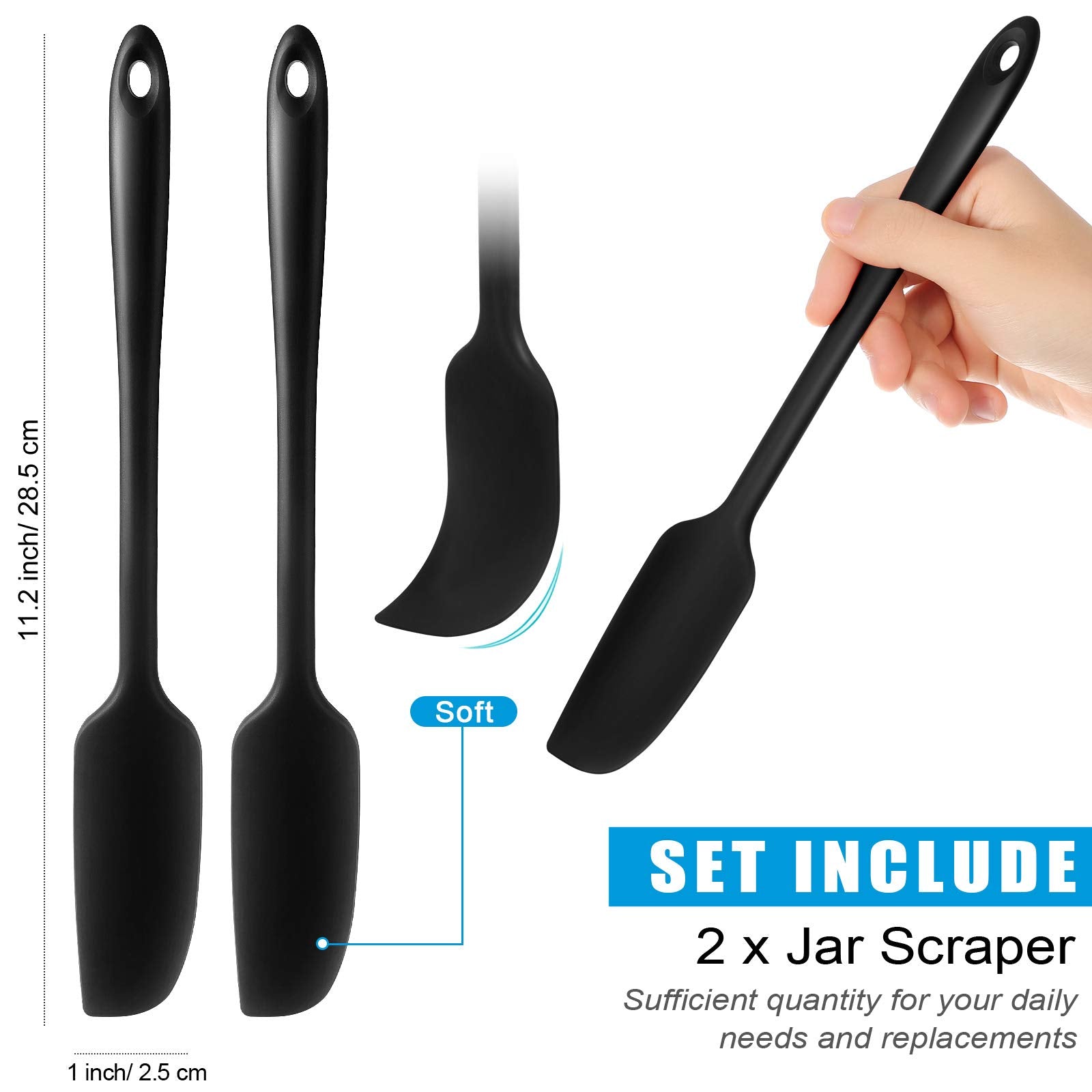 Patelai Long Handle Silicone Jar Spatula Non-Stick Rubber Scraper Heat Resistant Spatula Silicone Scraper For Jars, Smoothies, B