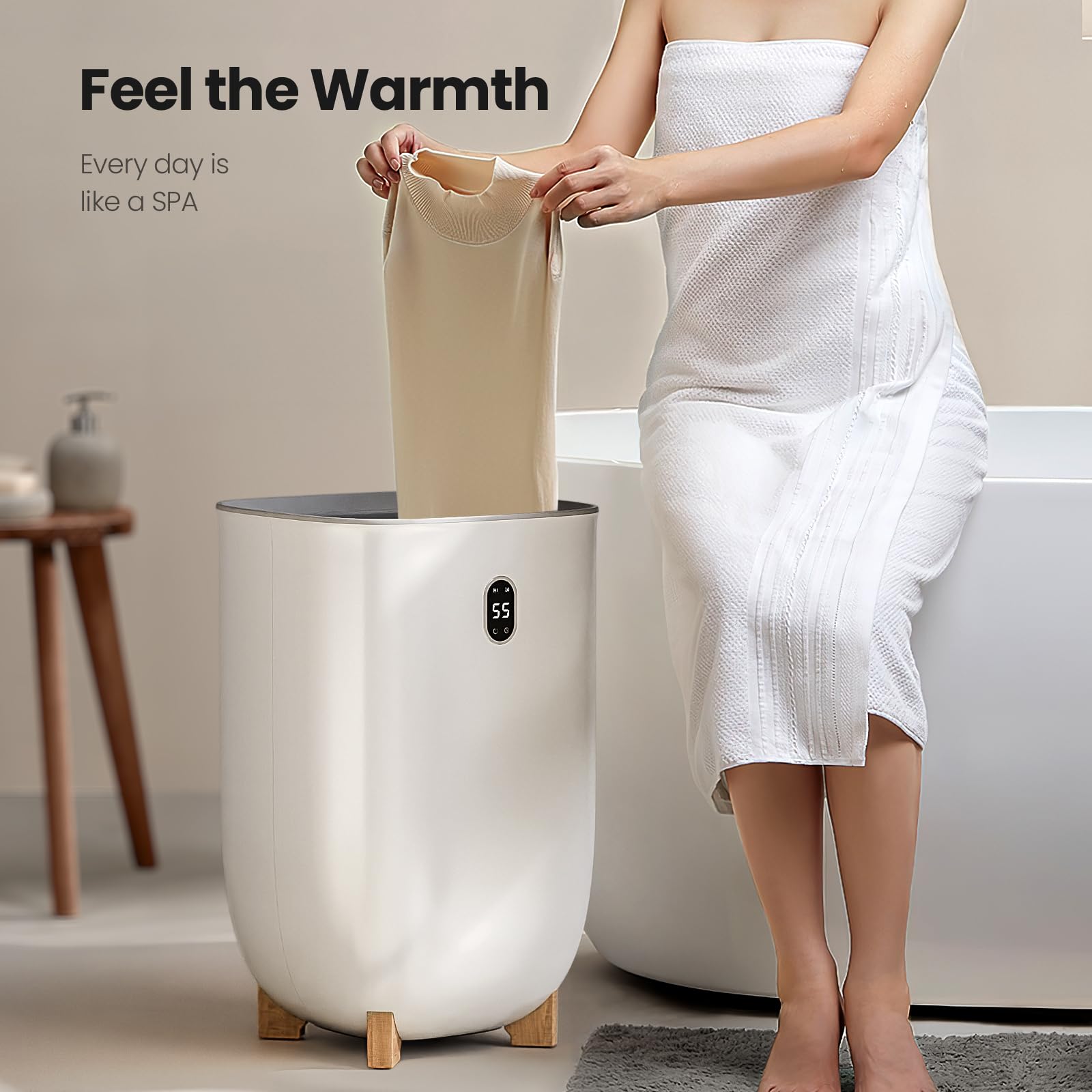 Aglucky Towel Warmer For Bathroom, 40L Large Towel Warmers Bucket With 2 Heating Modes, Lcd Screen, 20/40/60/90 Min Auto Shut-Of