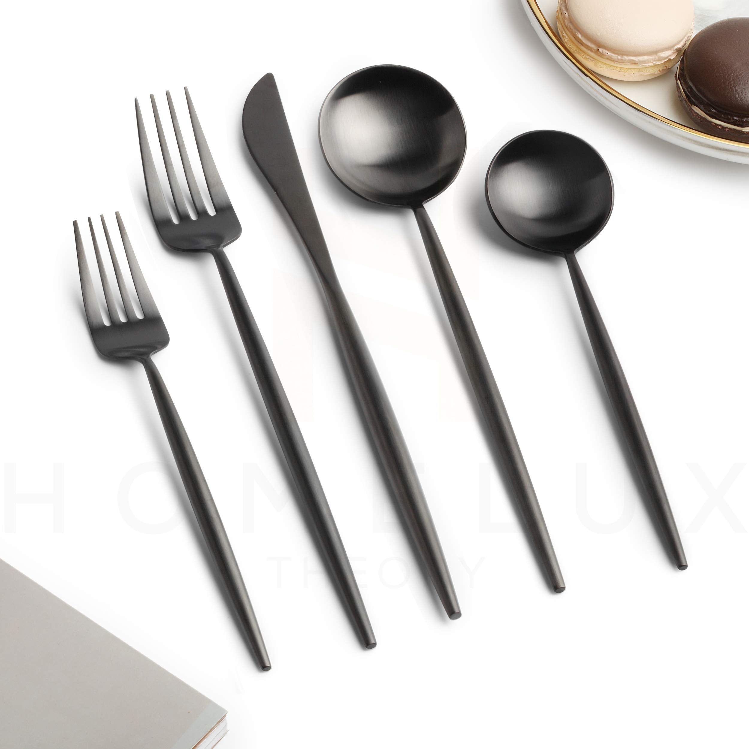 Homelux Theory 18/10 Stainless Steel Kitchen Silverware Set, 4 Sets Of 5Pc Matte Black Silverware Set Dishwasher Safe, Modern Ut