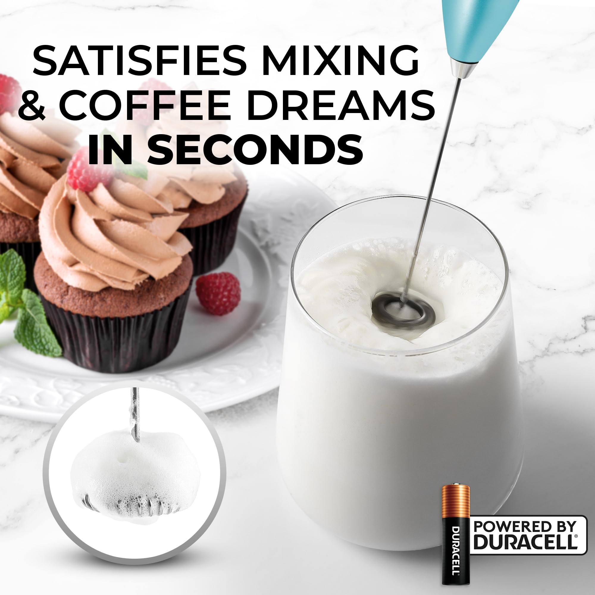 Zulay Kitchen Milk Frother Handheld Electric Whisk with AA Duracell Batteries - Durable Drink Mixer for Coffee, Lattes, Cappucci