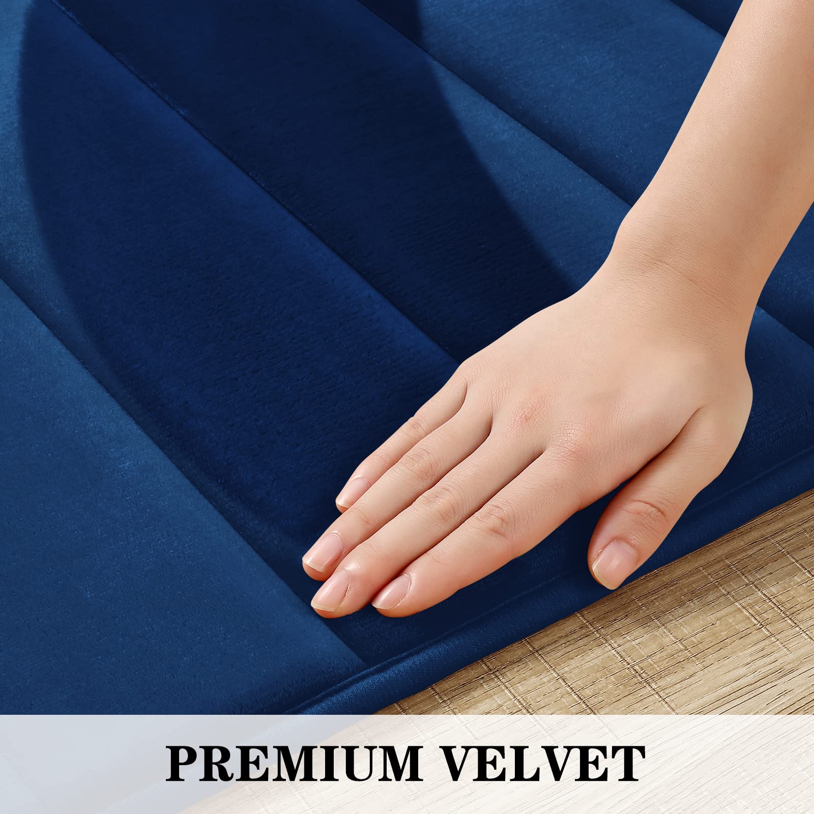 Bysure Bathroom Rugs Sets 2 Piece, Memory Foam Non Slip Extra Soft Absorbent Machine Washable Toilet Bath Mats (Navy Blue, 17X24