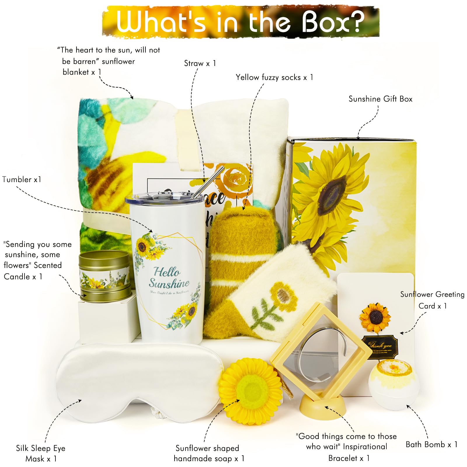UHAPEER Sunflower Gift Box, Sending Sunshine Gifts for Women, Get Well Soon Gift Box Sunshine Box Care Package, Valentines Day G