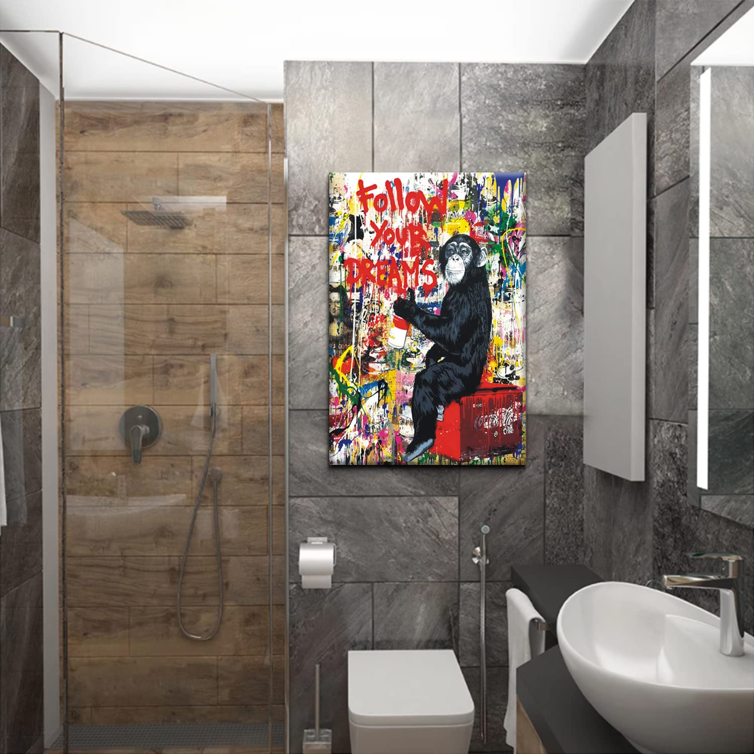 Banksy Monkey Street Graffiti Canvas Print Wall Art,-Follow Your Dreams Animal Canvas Art For Living Room Office Wall Decor Home