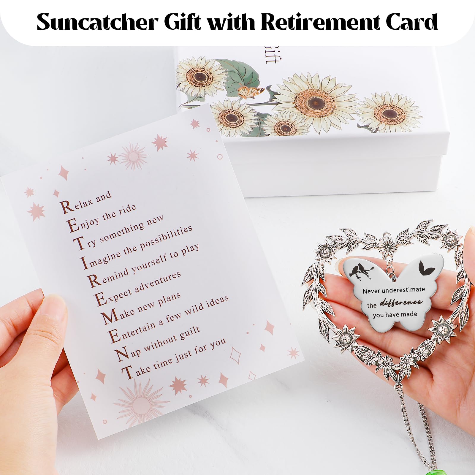 Elivida Retirement Gift Sun Catcher, Happy Retirement Gift for Women Men, Retired 2025 Rainbow Maker for Coworker, Heart-Shaped