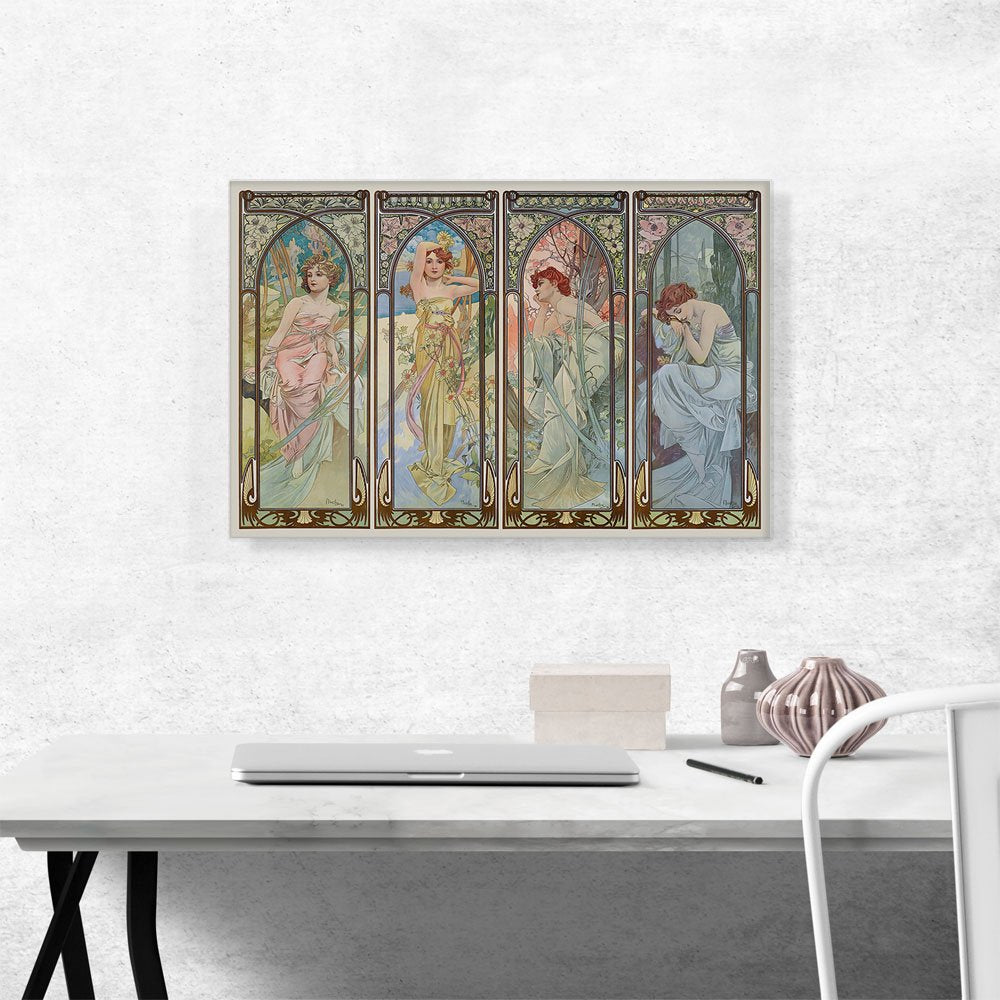 Artcanvas Times Of The Day Canvas Art Print Stretched Framed Painting Picture Poster Giclee Wall Decor By Alphonse Mucha - 26''