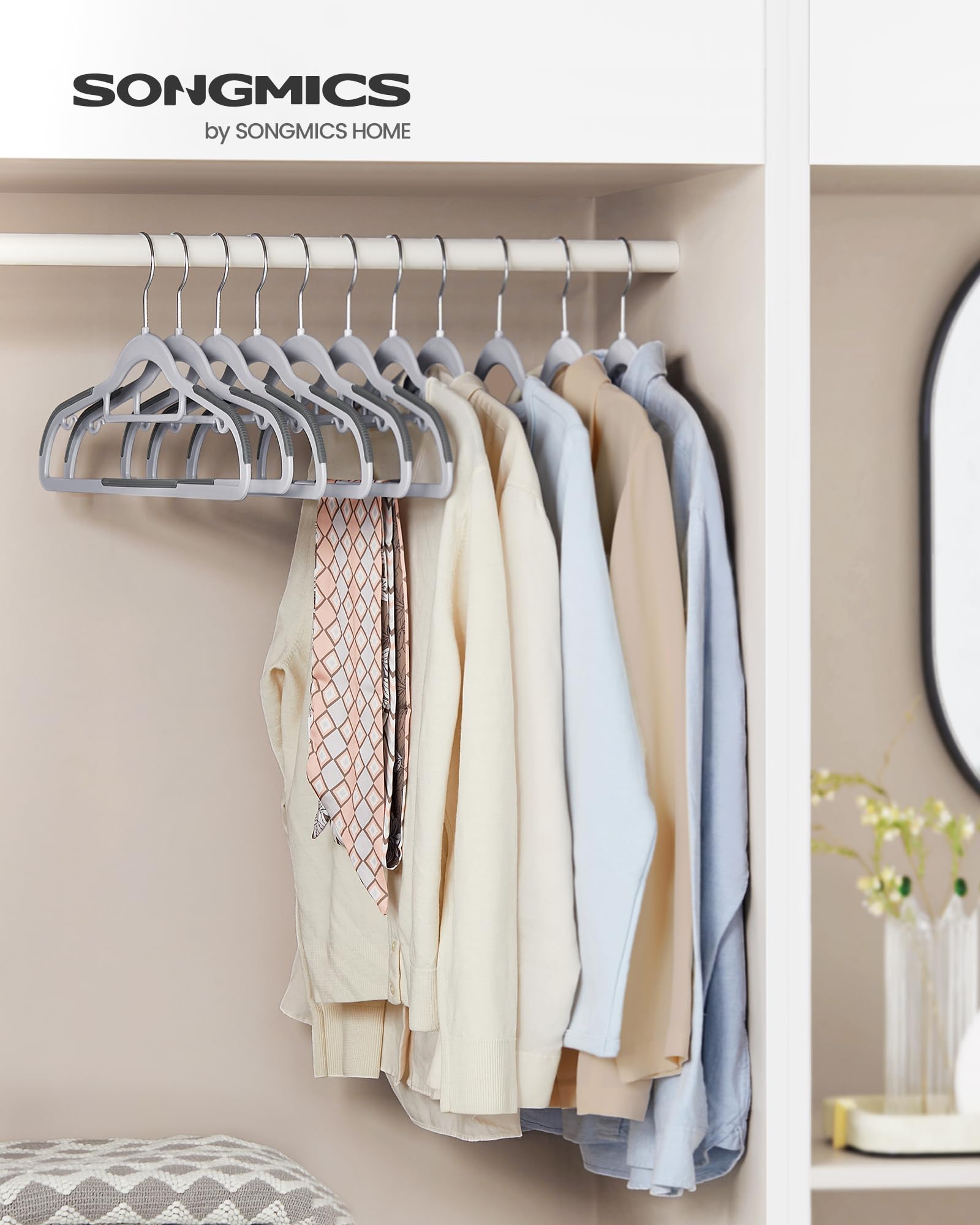 Songmics Pack Of 60 Coat Hangers, Heavy-Duty Plastic Hangers, Non-Slip, Space-Saving Clothes Hangers, 0.2 Inches Slim, 16.5 Inch