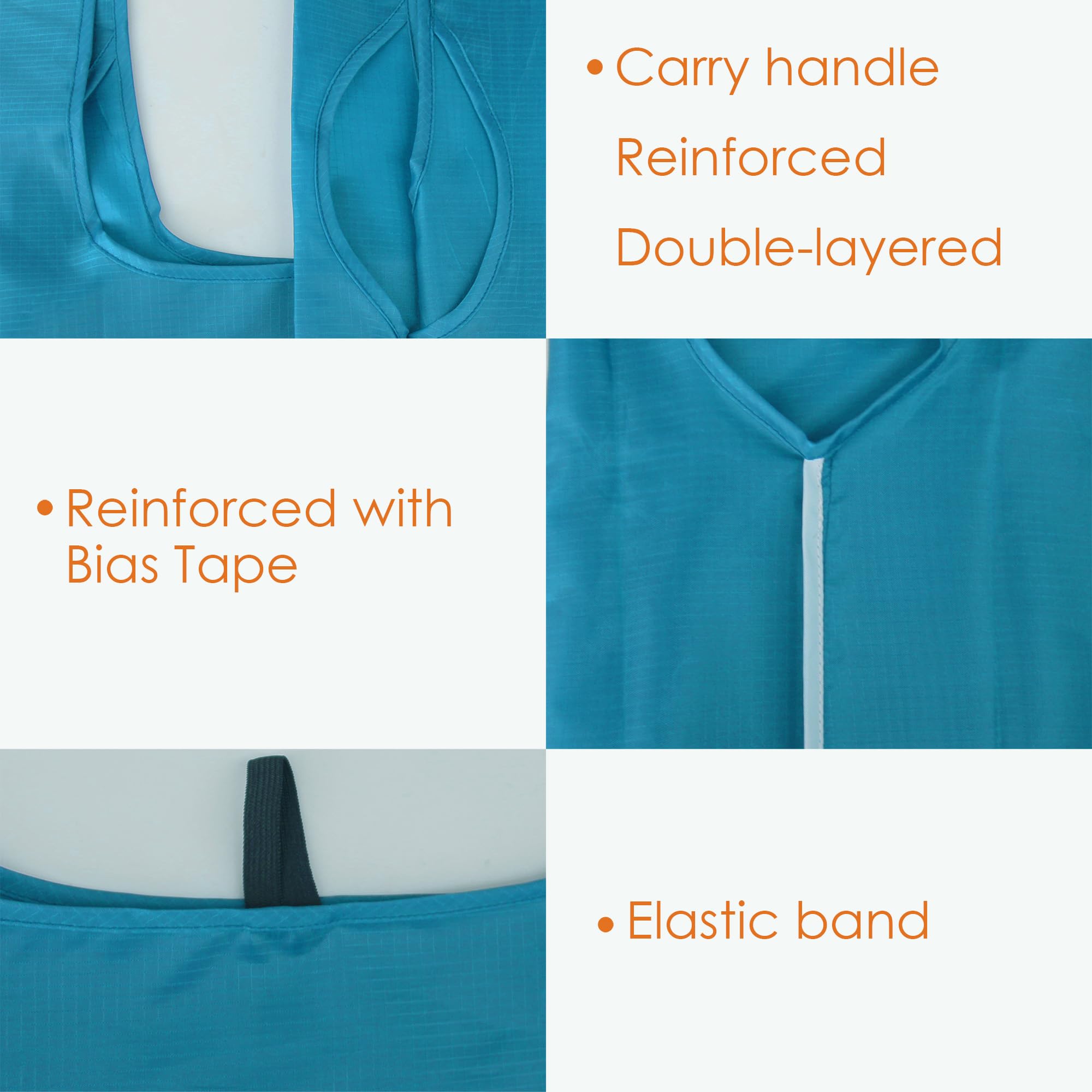 BeeGreen Light Blue Reusable Grocery Bags with Zipper Storage Pouch 10 Packs Blue Reusable Shopping Bags Bulk Foldable-Machine W