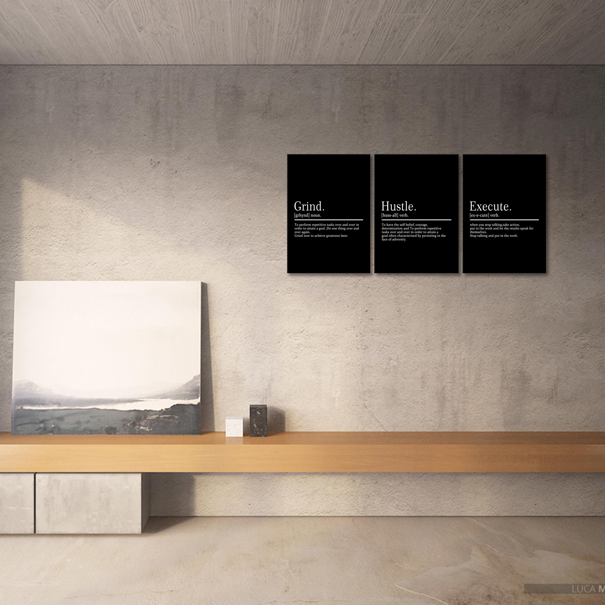 Kawahone Framed Motivational Entrepreneur Poster, Grind Hustle Execution Inspirational Wall Art Featuring Success And Positive Q