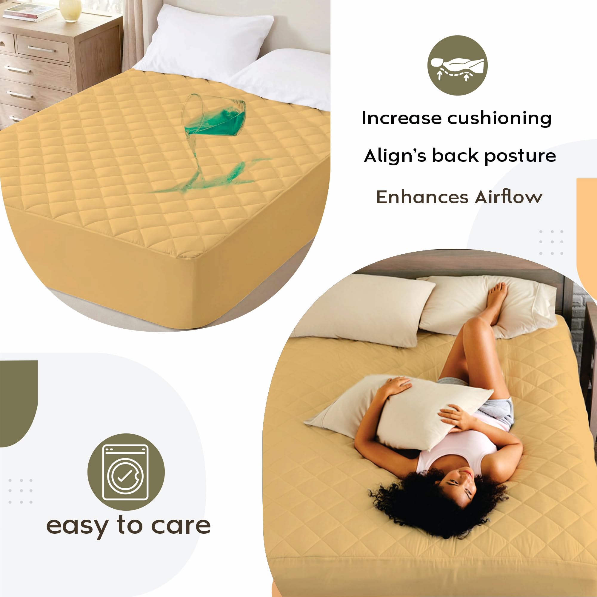 Ayka Waterproof Cotton Quilted Mattress Protector King Size Breathable Hypoallergenic Noiseless Ultra Soft Fitted Bed Protector